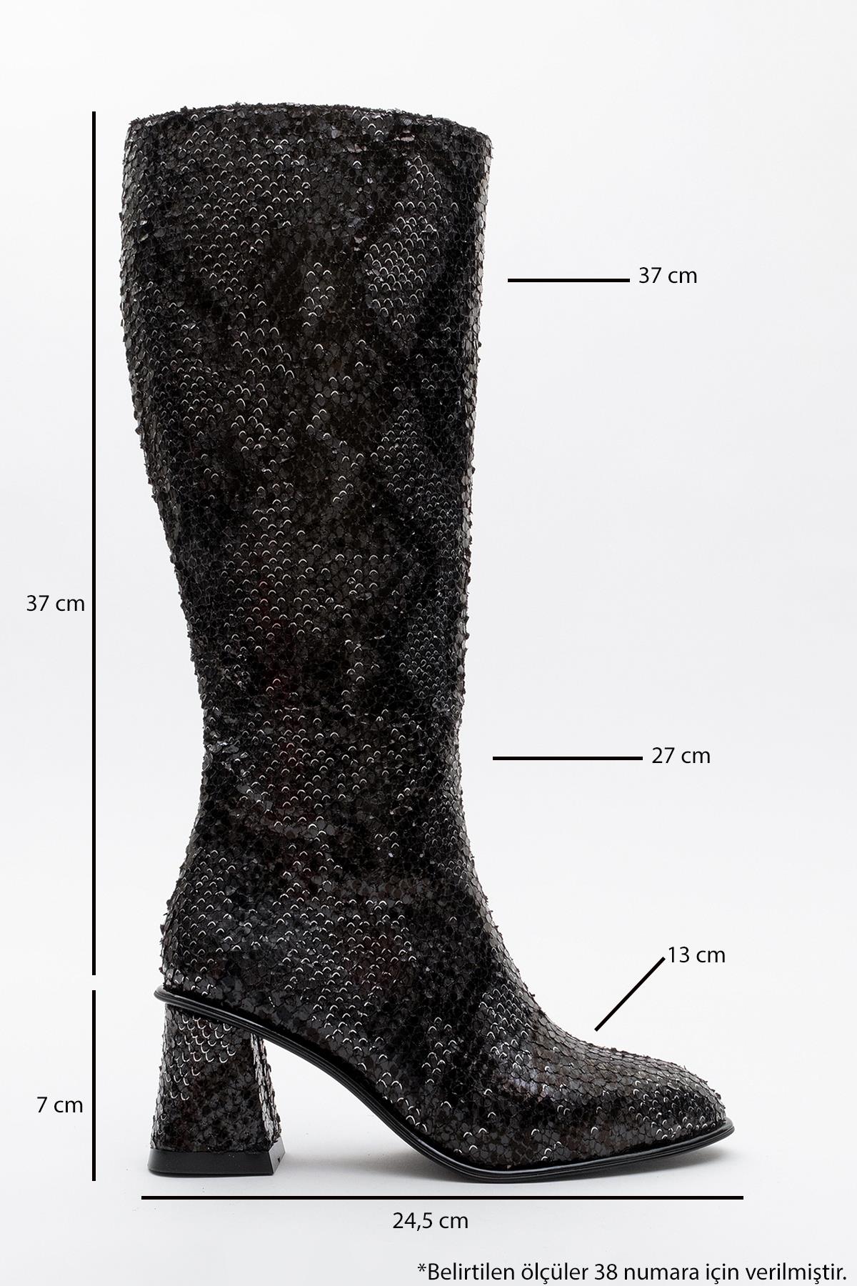 Elly Black Pattern Block Heel Boot (Women) - Image 5