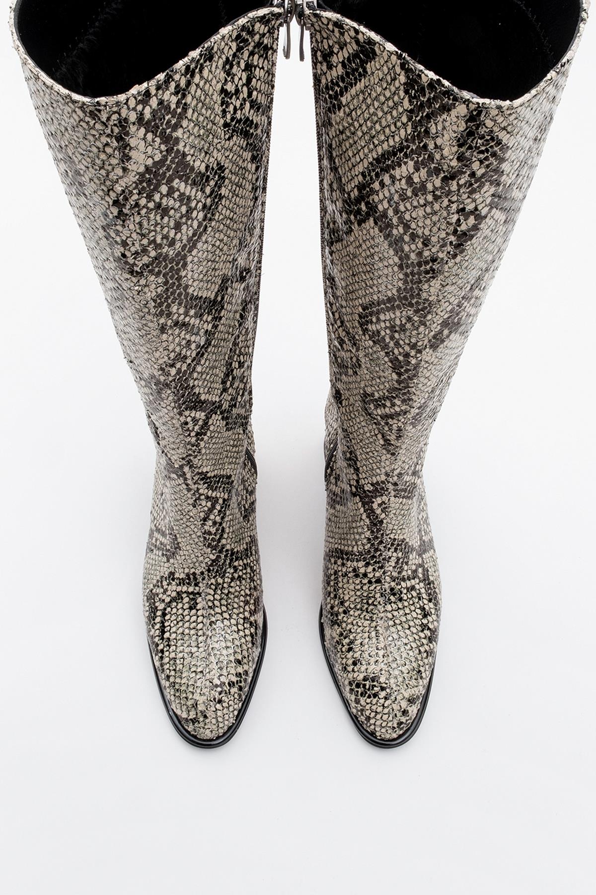 Elly Black White Pattern Block Heel Boot (Women) - Image 2