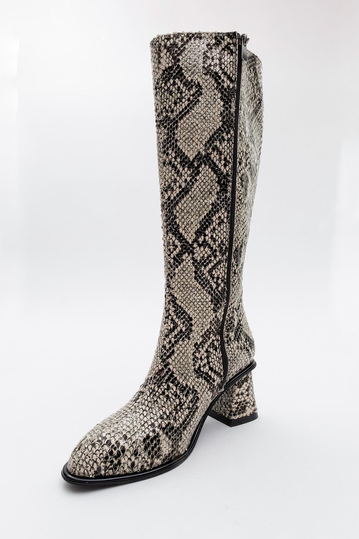 Elly Black White Pattern Block Heel Boot (Women) - Image 3
