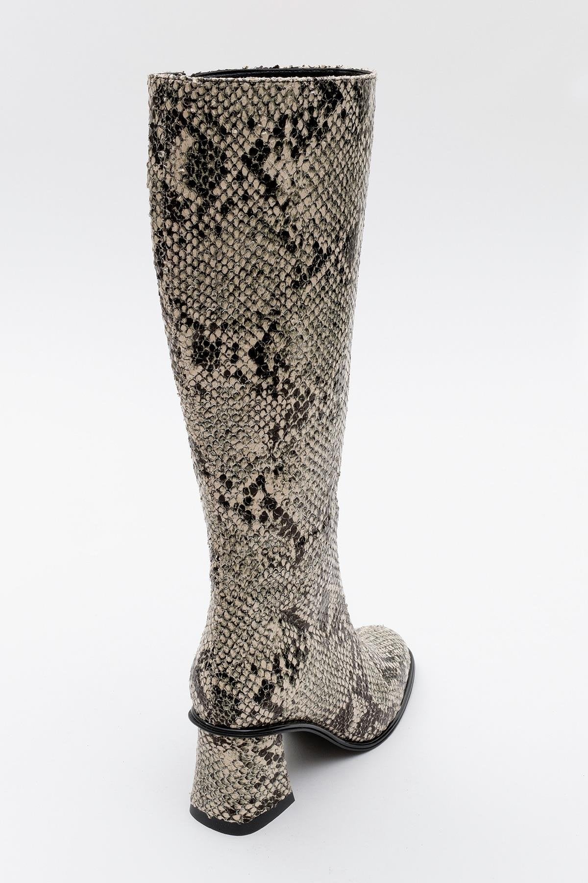Elly Black White Pattern Block Heel Boot (Women) - Image 4