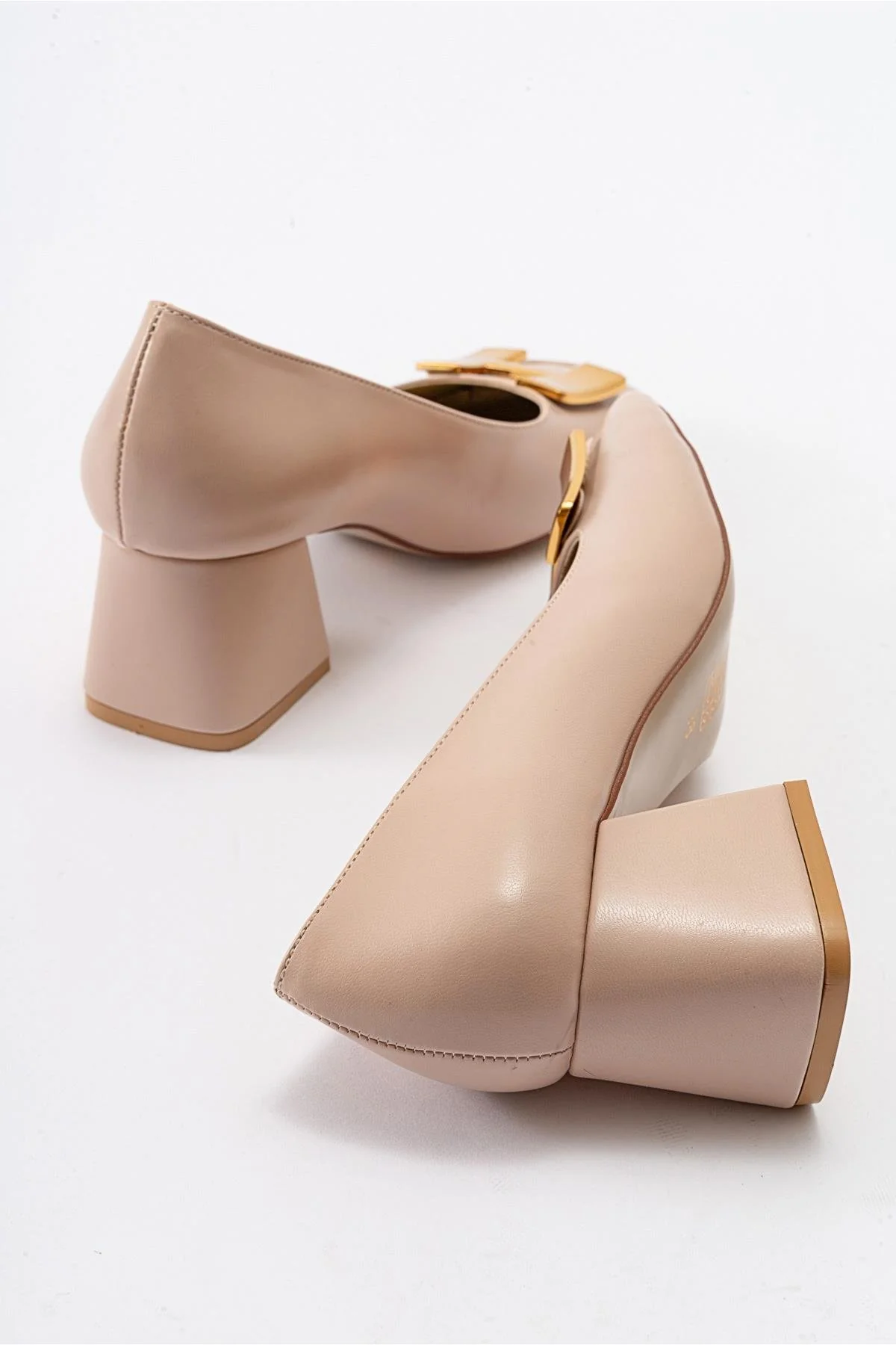 Elois - Beige Gold Buckled Heeled Shoe (Women) - Image 2