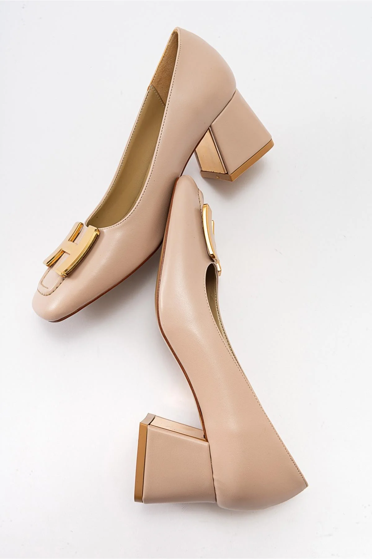 Elois - Beige Gold Buckled Heeled Shoe (Women) - Image 5