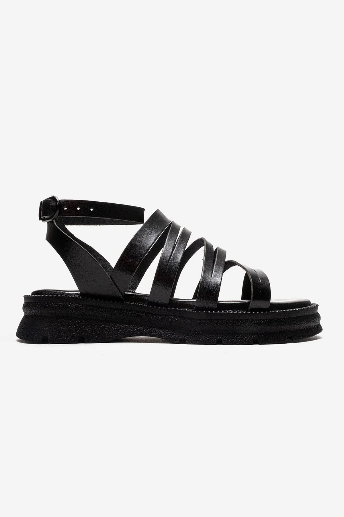 ELSA - Black Genuine Leather Multi-Strap Toe-Post Sandal (Women) - Image 4
