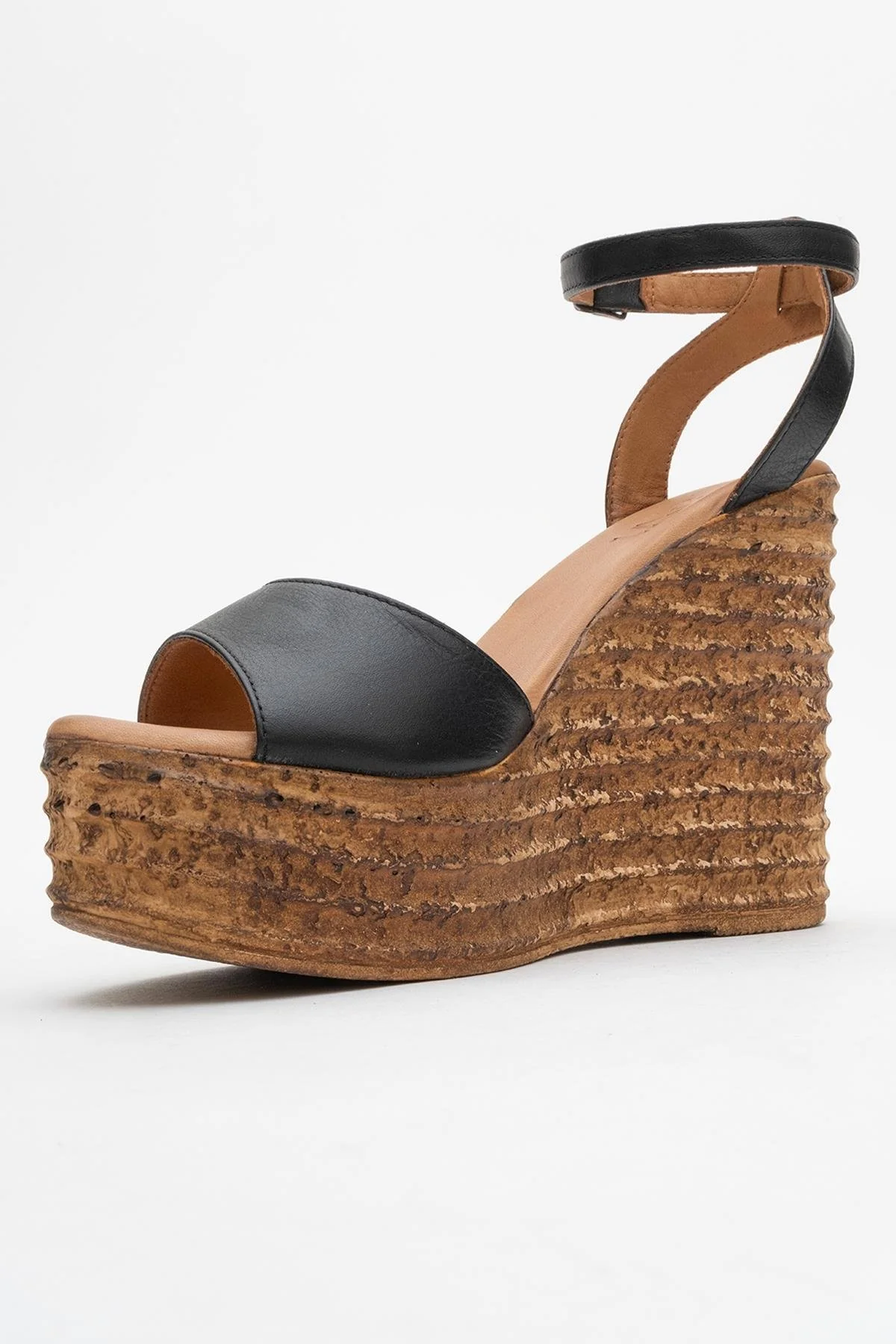 Elsie - Black Wedge Leather Sandal (Women) - Image 4