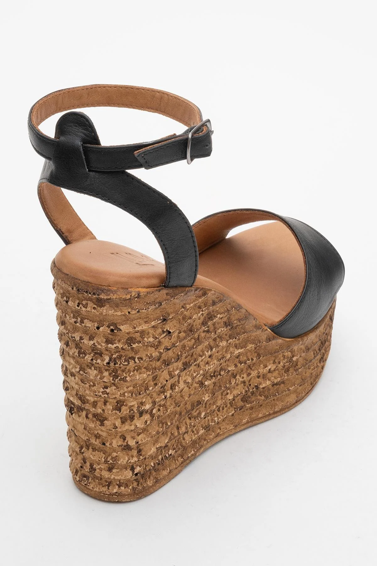 Elsie - Black Wedge Leather Sandal (Women) - Image 5