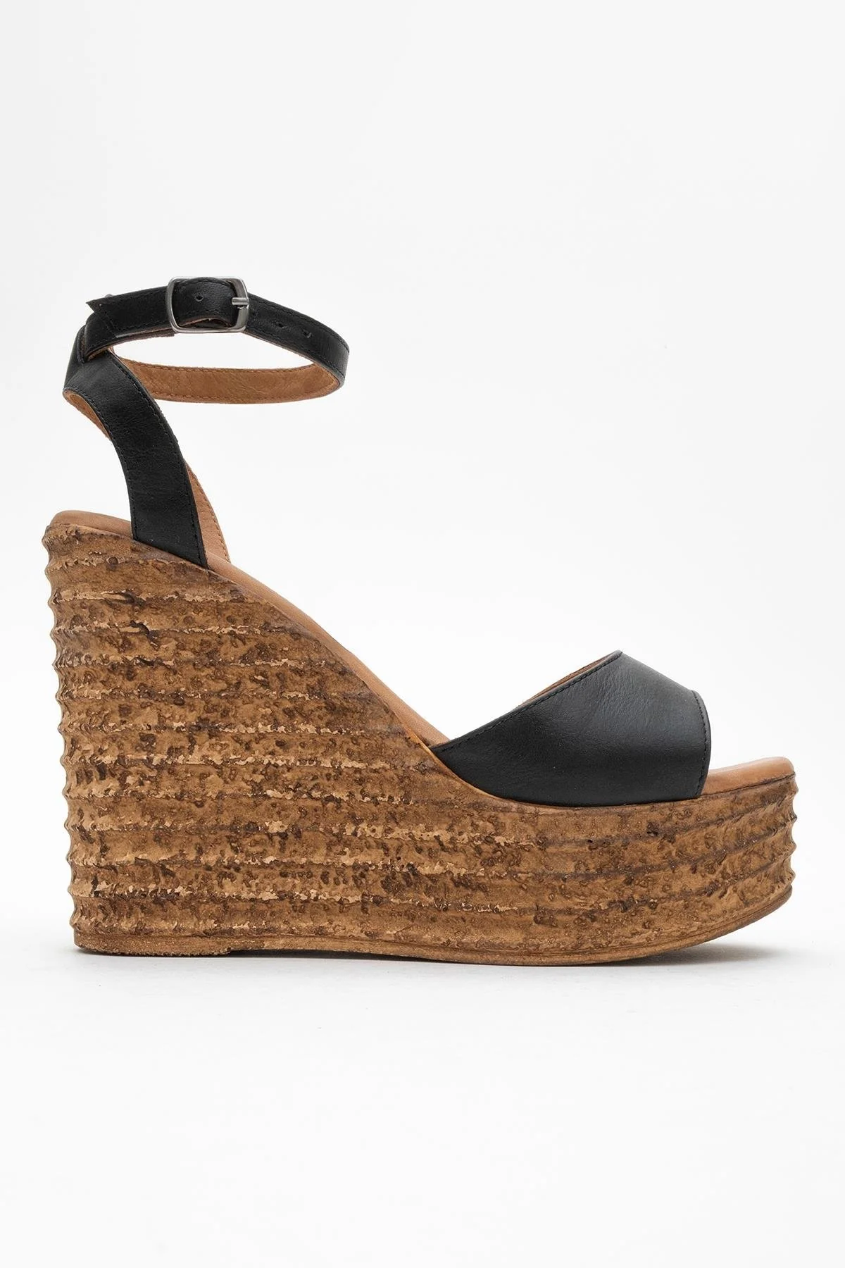 Elsie - Black Wedge Leather Sandal (Women) - Image 6