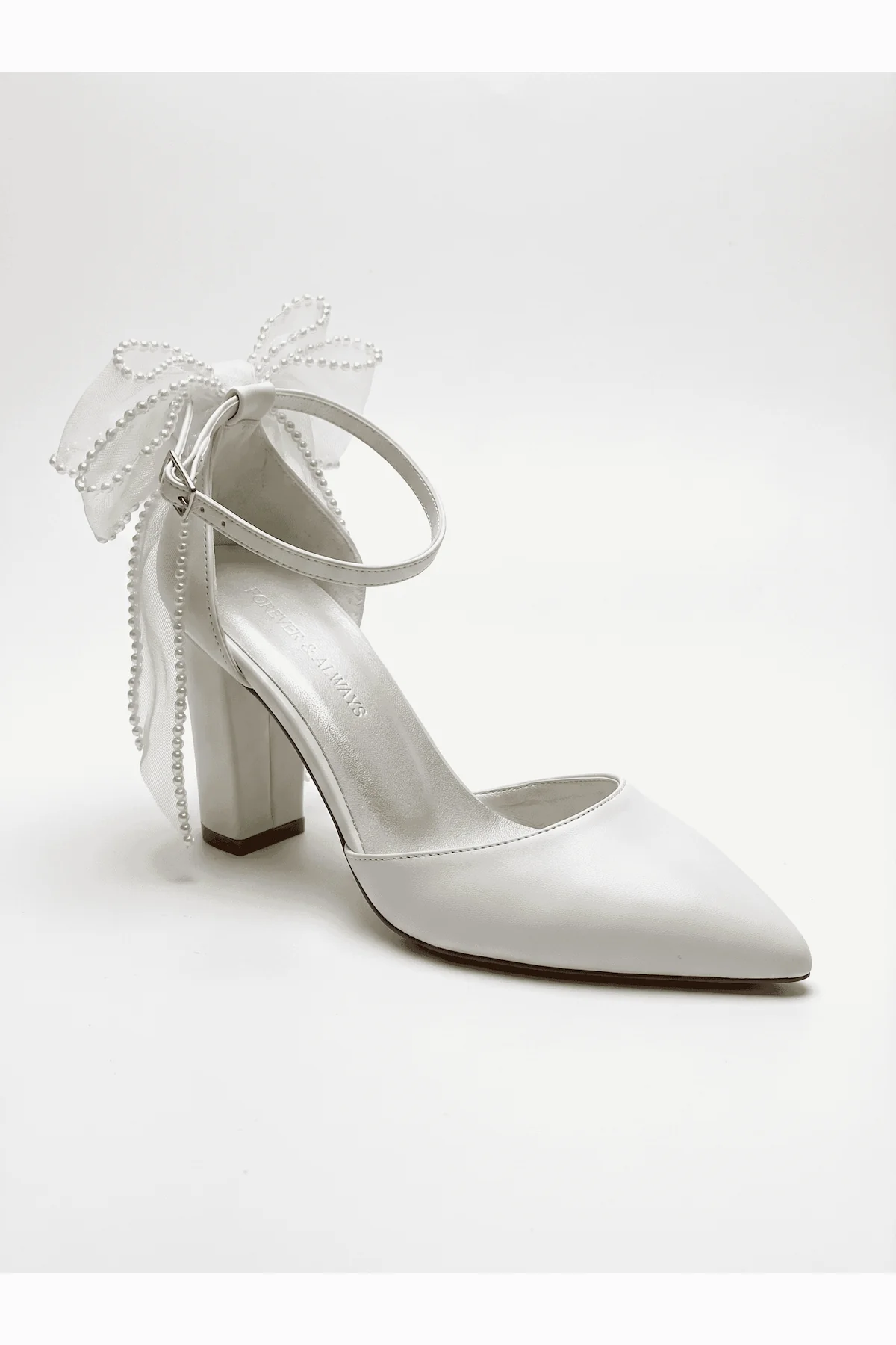 Elvienne Pointed Toe Bow Detail Block Heel Bridal Sandals