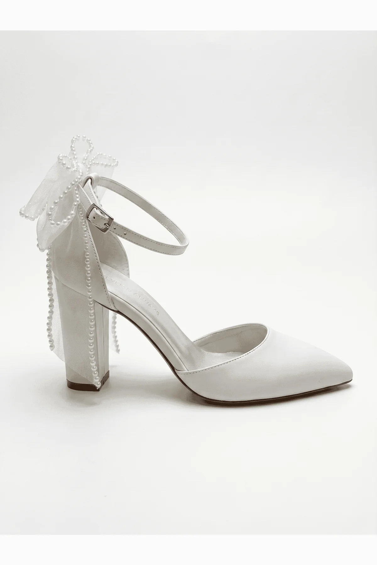 Elvienne Pointed Toe Bow Detail Block Heel Bridal Sandals - Image 2