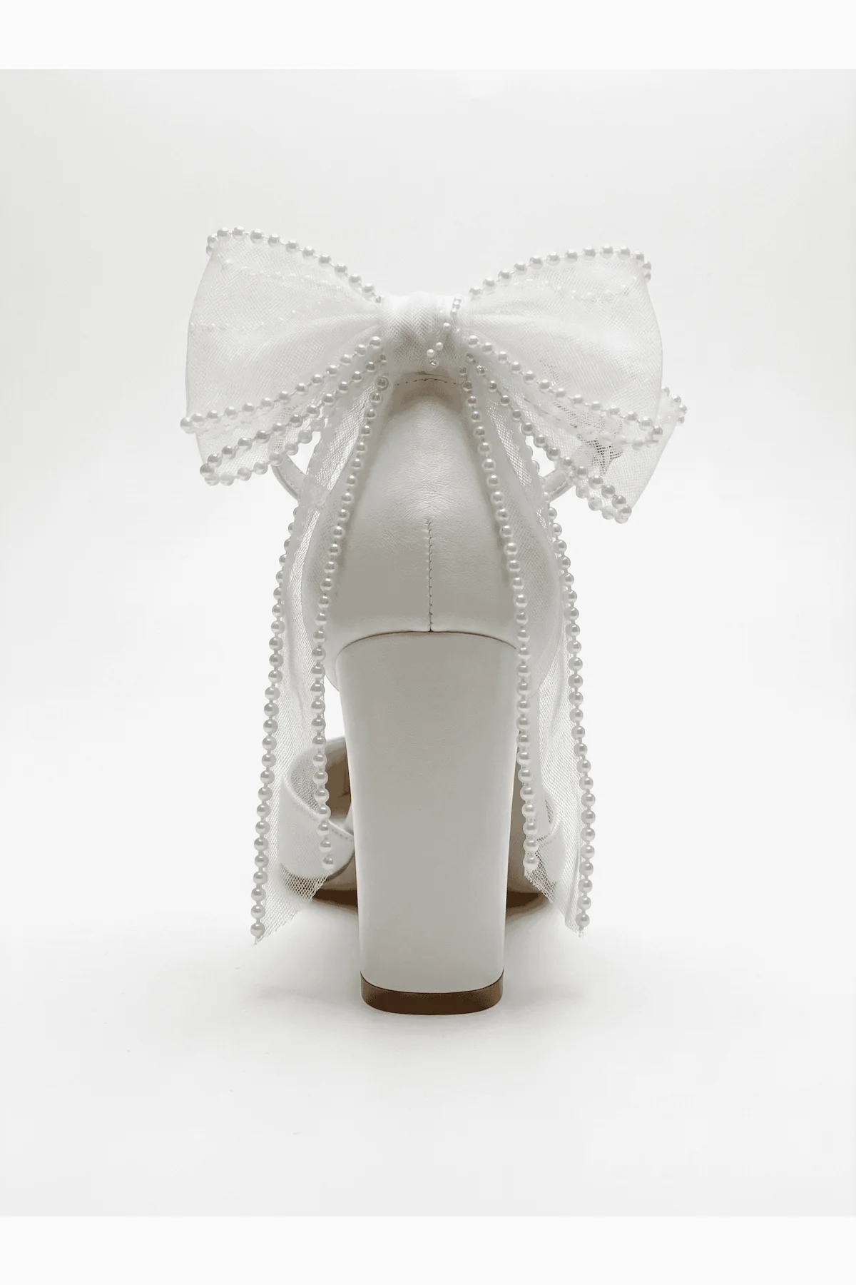 Elvienne Pointed Toe Bow Detail Block Heel Bridal Sandals - Image 3
