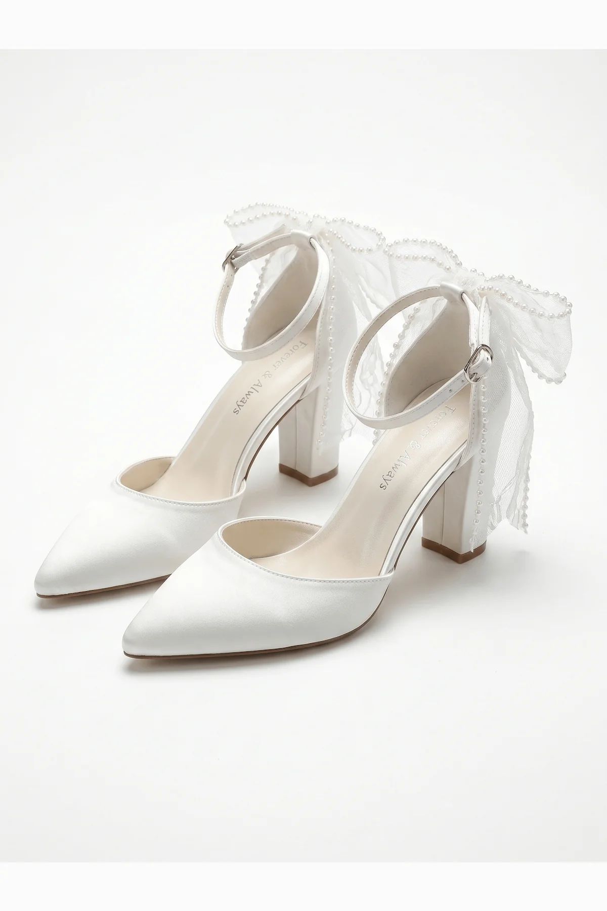 Elvienne Pointed Toe Bow Detail Block Heel Bridal Sandals - Image 6