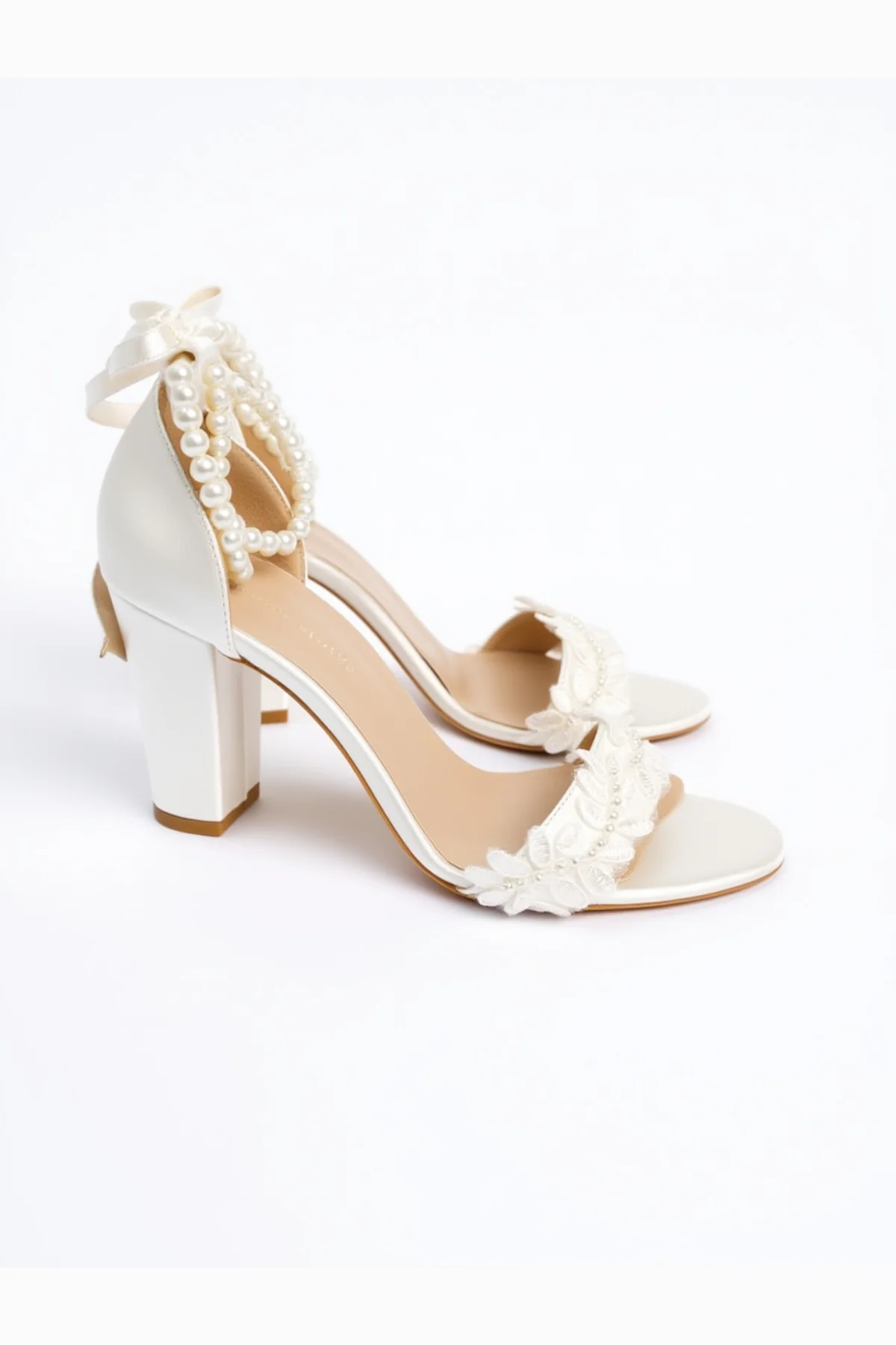 Elysia Pearl And Lace Wedding Heels - Image 4
