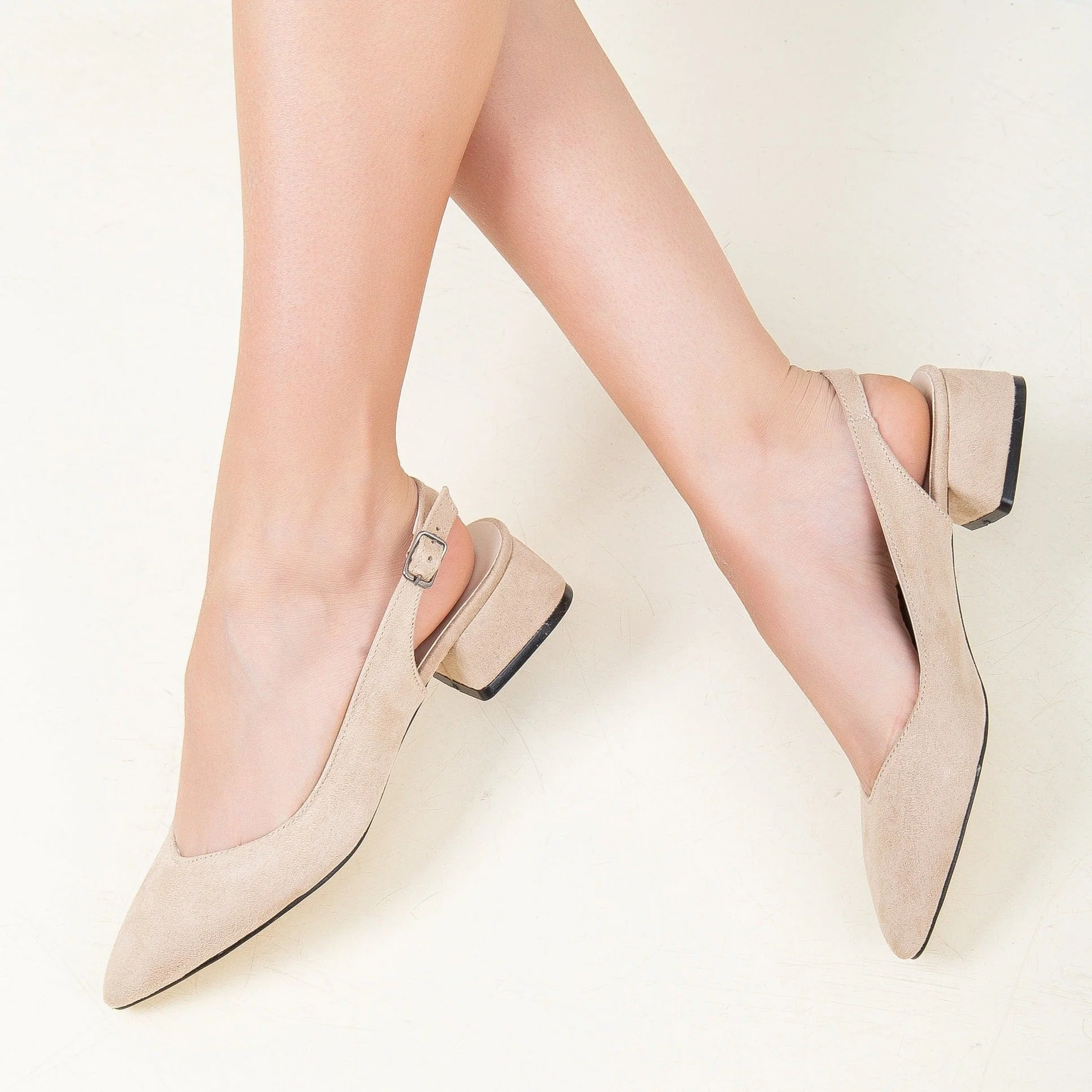Emma - Beige Suede Slingback Shoes - Image 5