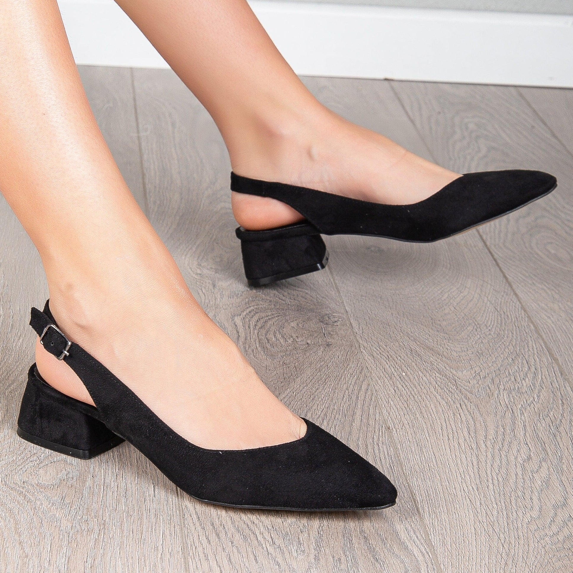 Emma - Black Suede Slingback Shoes - Image 4
