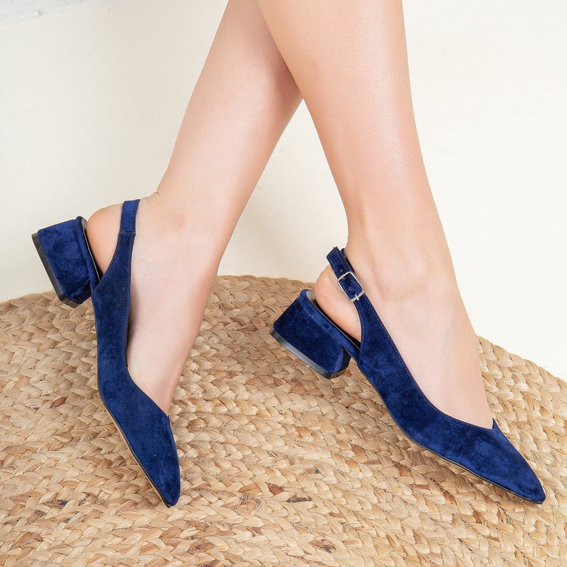 Emma - Blue Velvet Slingback Shoes - Image 6