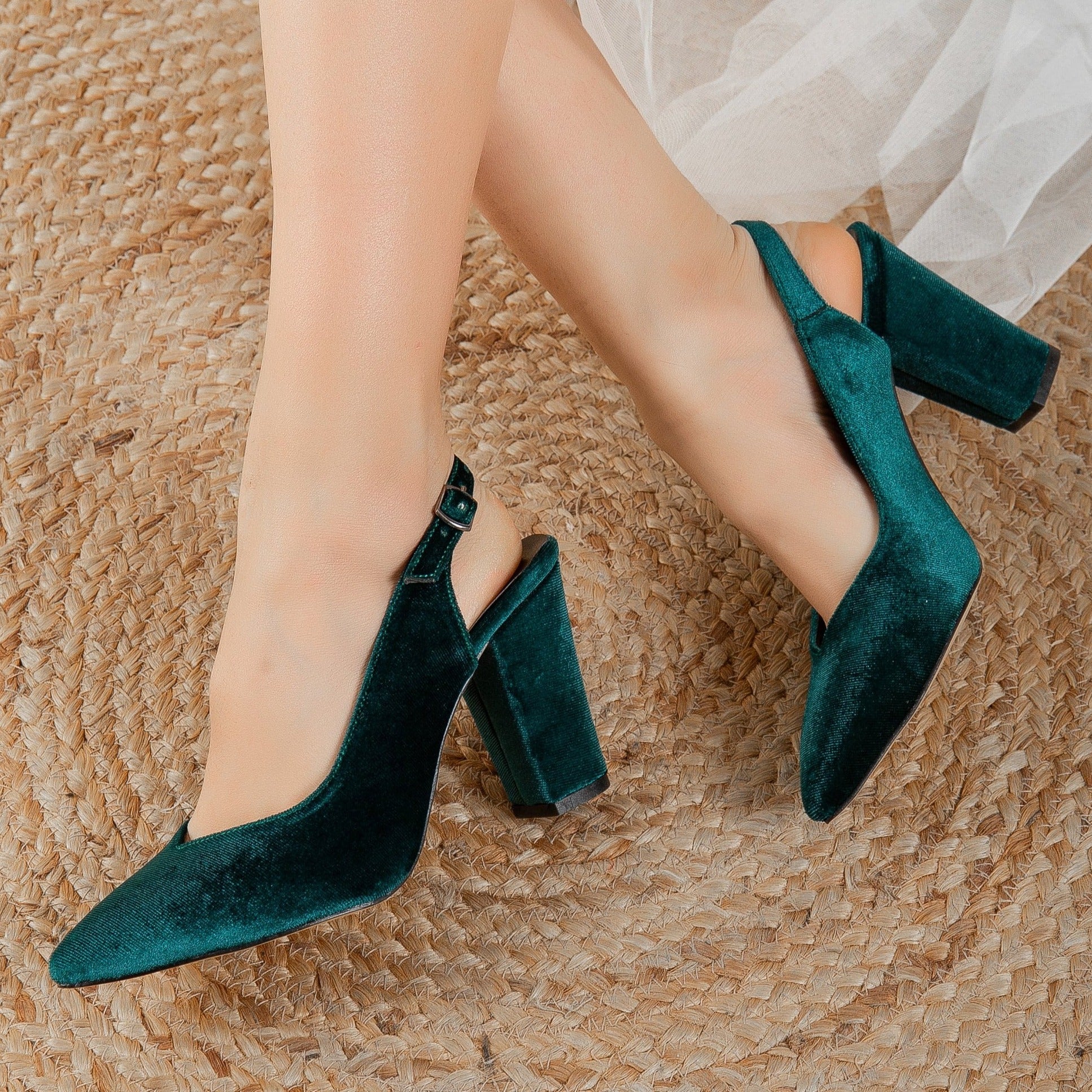 Emma - Emerald Green Velvet Heels - Image 2
