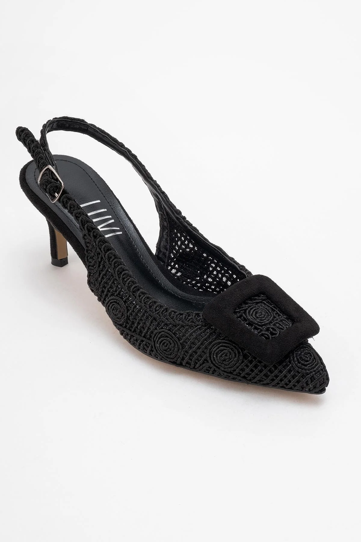 Ensley - Black Knitted Buckle-Detail Backless High Heel Shoe (Women) - Image 3