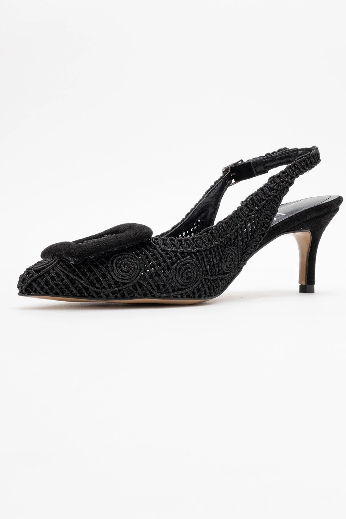 Ensley - Black Knitted Buckle-Detail Backless High Heel Shoe (Women) - Image 4