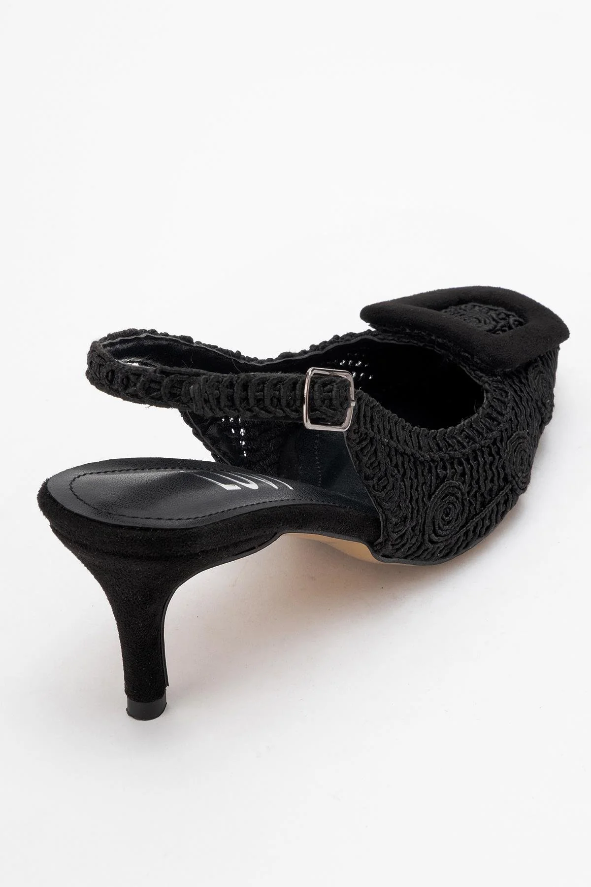 Ensley - Black Knitted Buckle-Detail Backless High Heel Shoe (Women) - Image 5