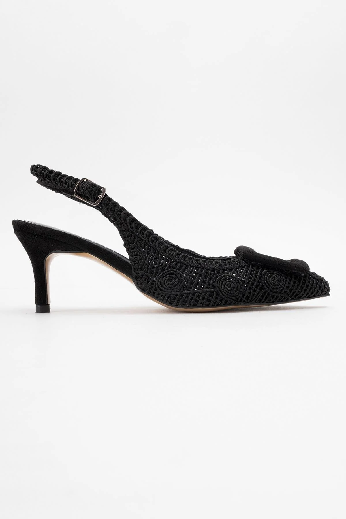 Ensley - Black Knitted Buckle-Detail Backless High Heel Shoe (Women) - Image 6