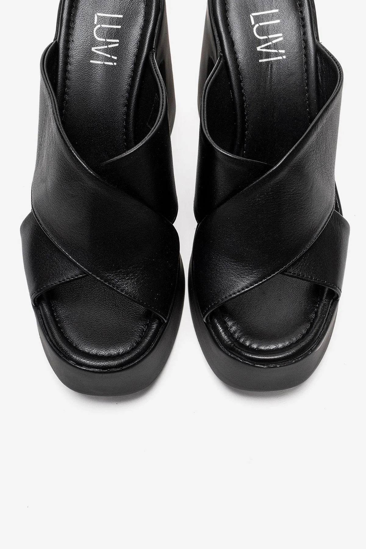 Essenza - Black Genuine Leather Platform Block Heel Mule (Women) - Image 2