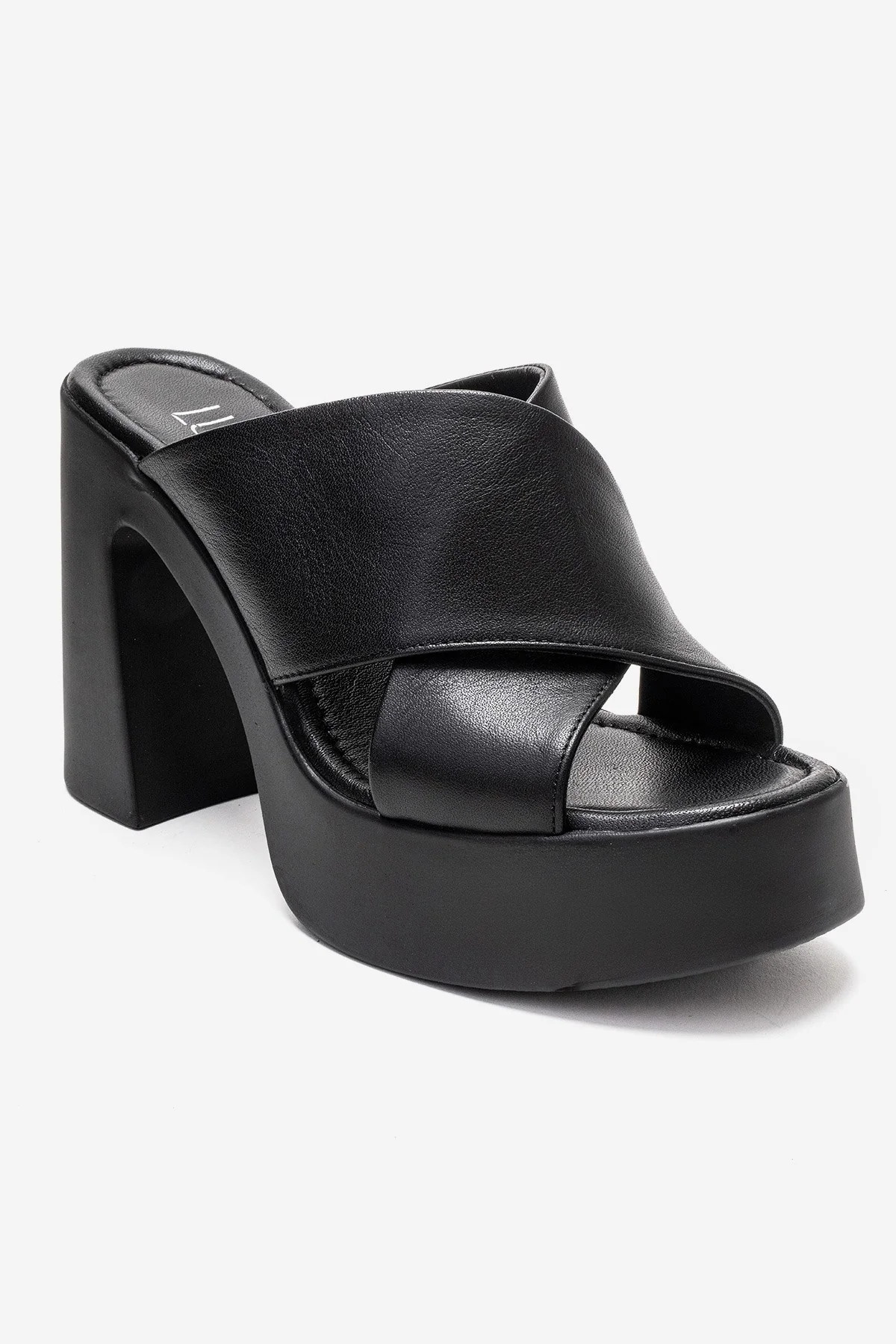 Essenza - Black Genuine Leather Platform Block Heel Mule (Women) - Image 3