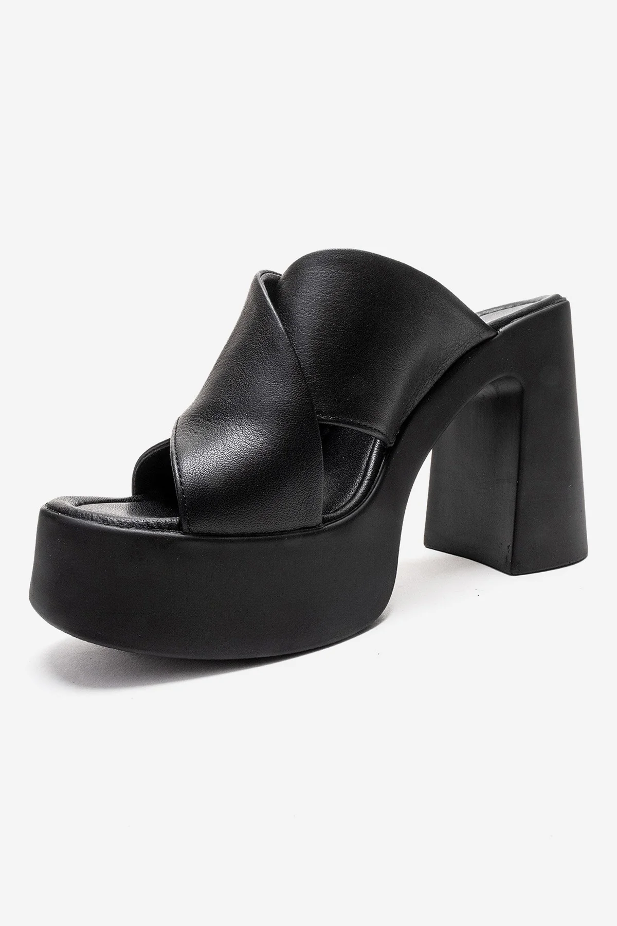 Essenza - Black Genuine Leather Platform Block Heel Mule (Women) - Image 6