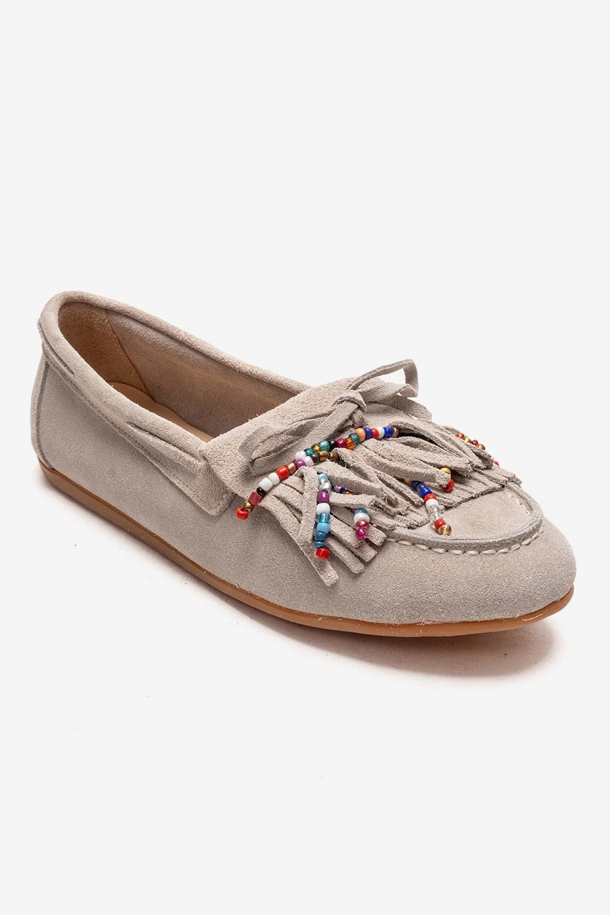 EVELYN - Beige Genuine Suede Leather Loafer (Women) - Image 3