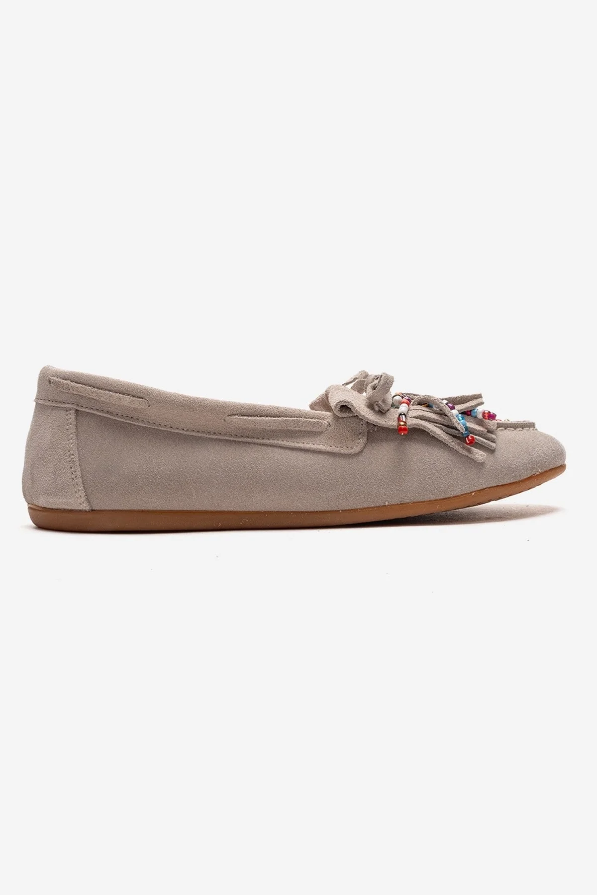 EVELYN - Beige Genuine Suede Leather Loafer (Women) - Image 4
