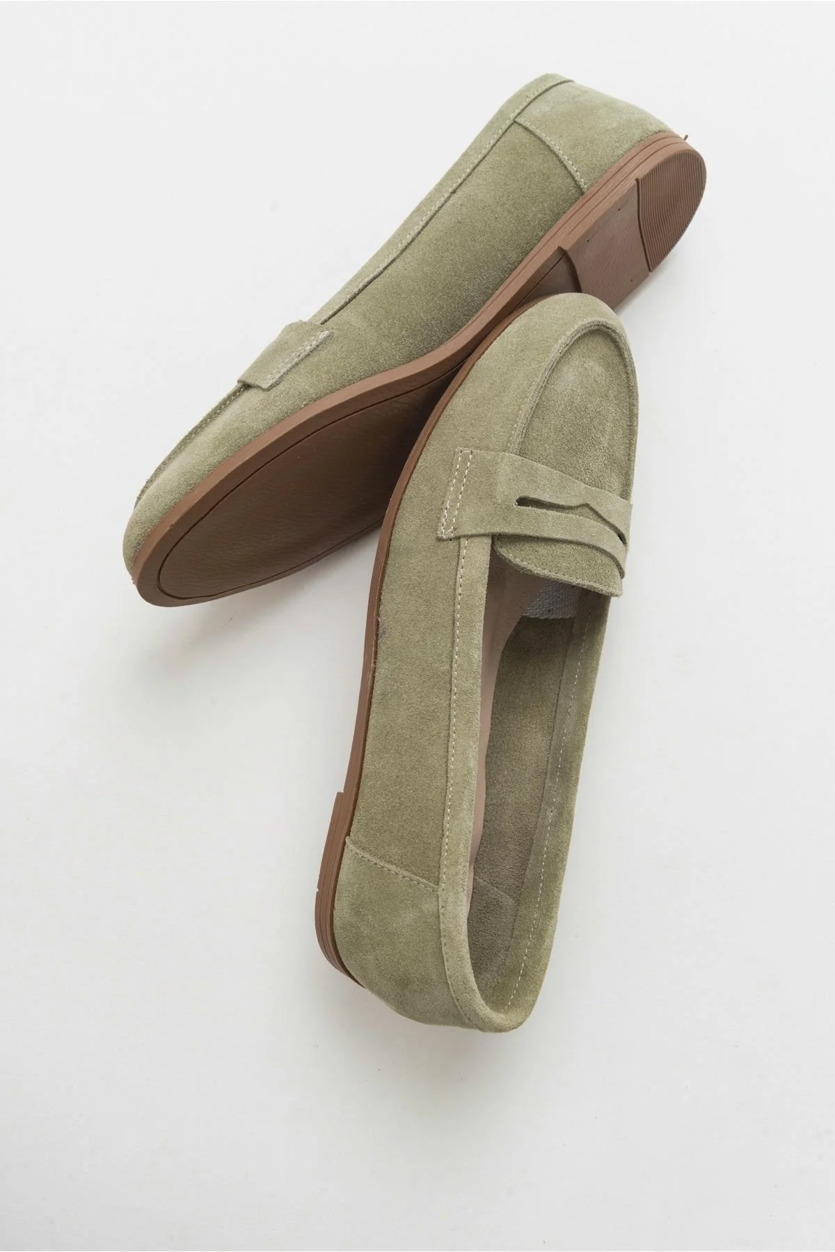 F02 - Light Green Genuine Suede Leather Loafer (Women) - Image 3