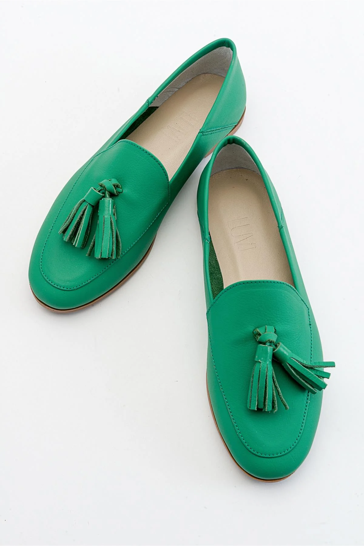 F04 - Forest Green Genuine Leather Tassel Loafer (Women) - Image 2