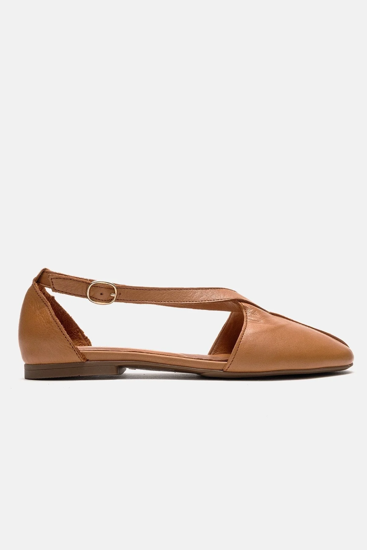 Fable - Camel Genuine Leather Open-Side Ballet Flat (Women) - Image 4