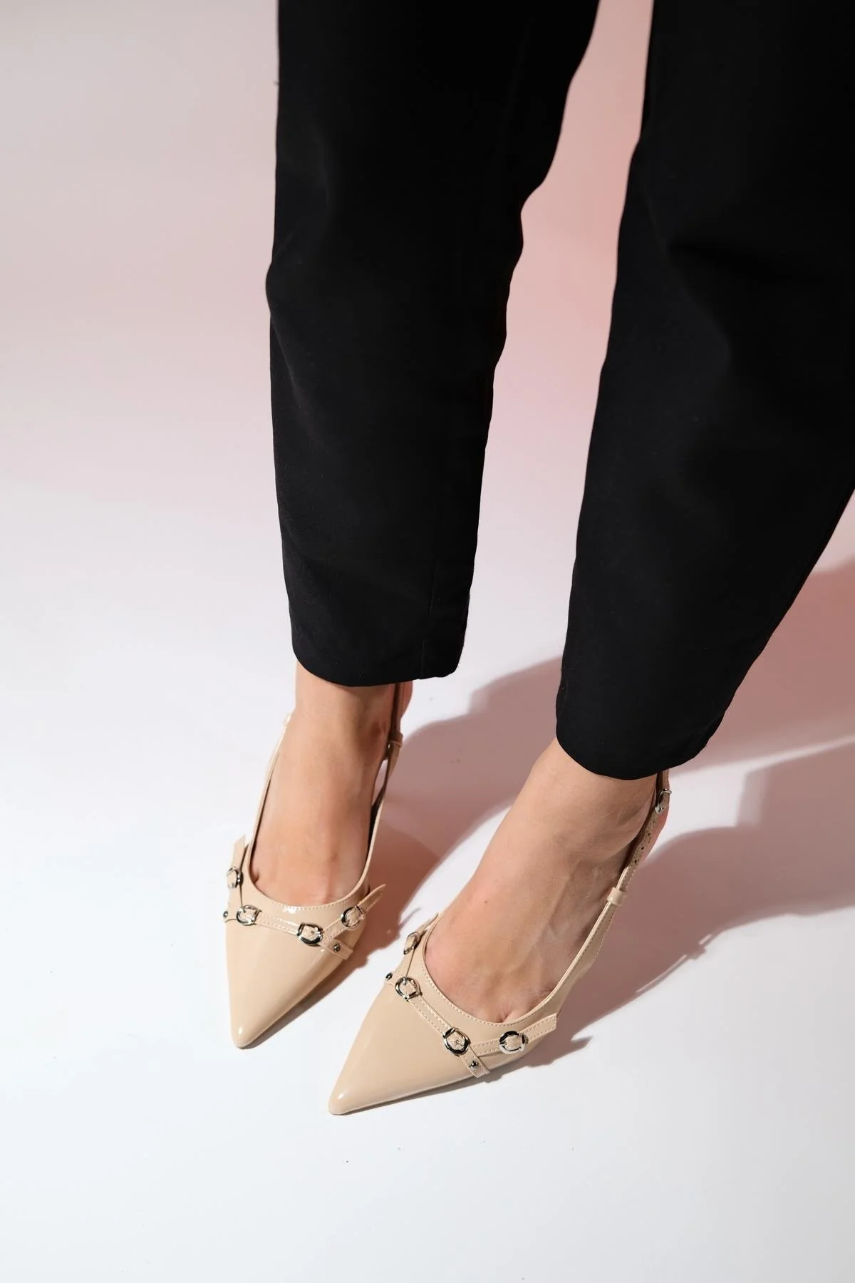 Faroe - Beige Patent Pointed Toe High Heel Pump (Women) - Image 2