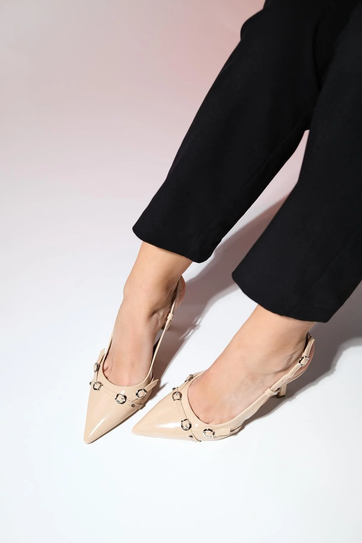 Faroe - Beige Patent Pointed Toe High Heel Pump (Women) - Image 6
