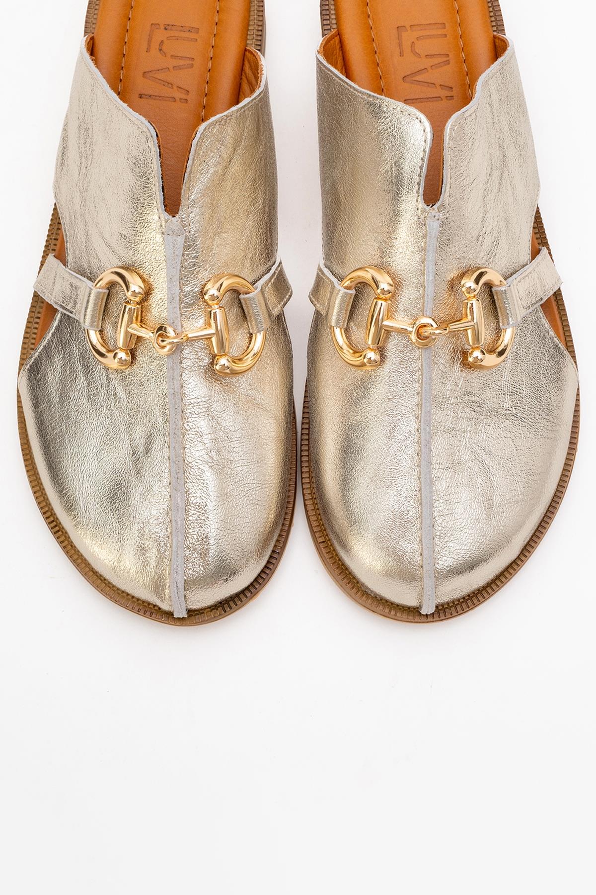 Favor - Gold Leather Mule Slide (Women) - Image 2