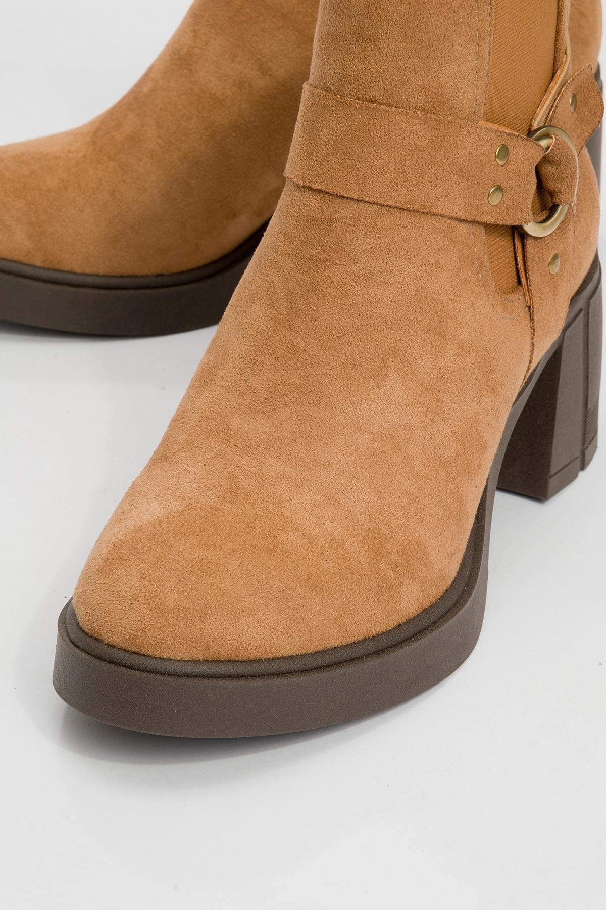 Felin - Tan Elasticated Buckle Block Heel Boot (Women) - Image 2