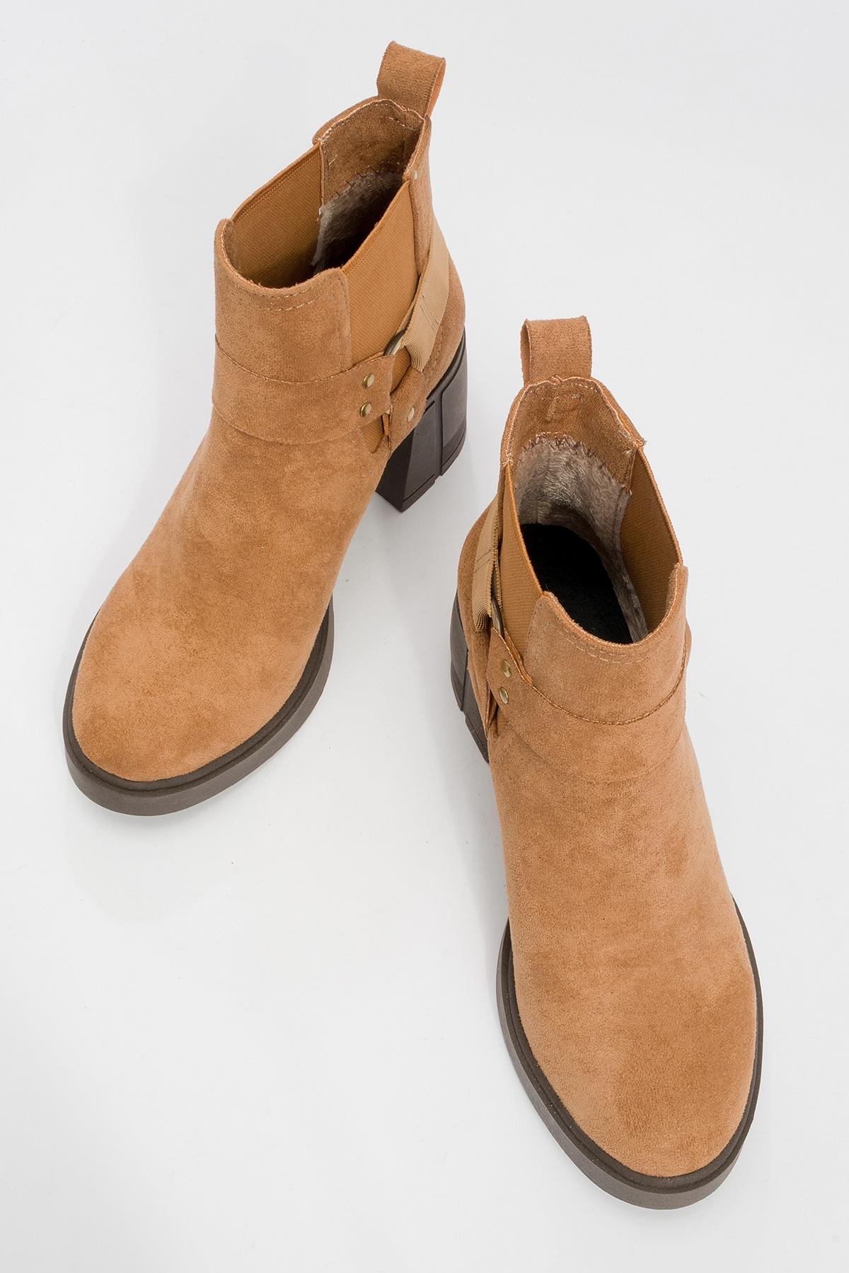 Felin - Tan Elasticated Buckle Block Heel Boot (Women) - Image 3