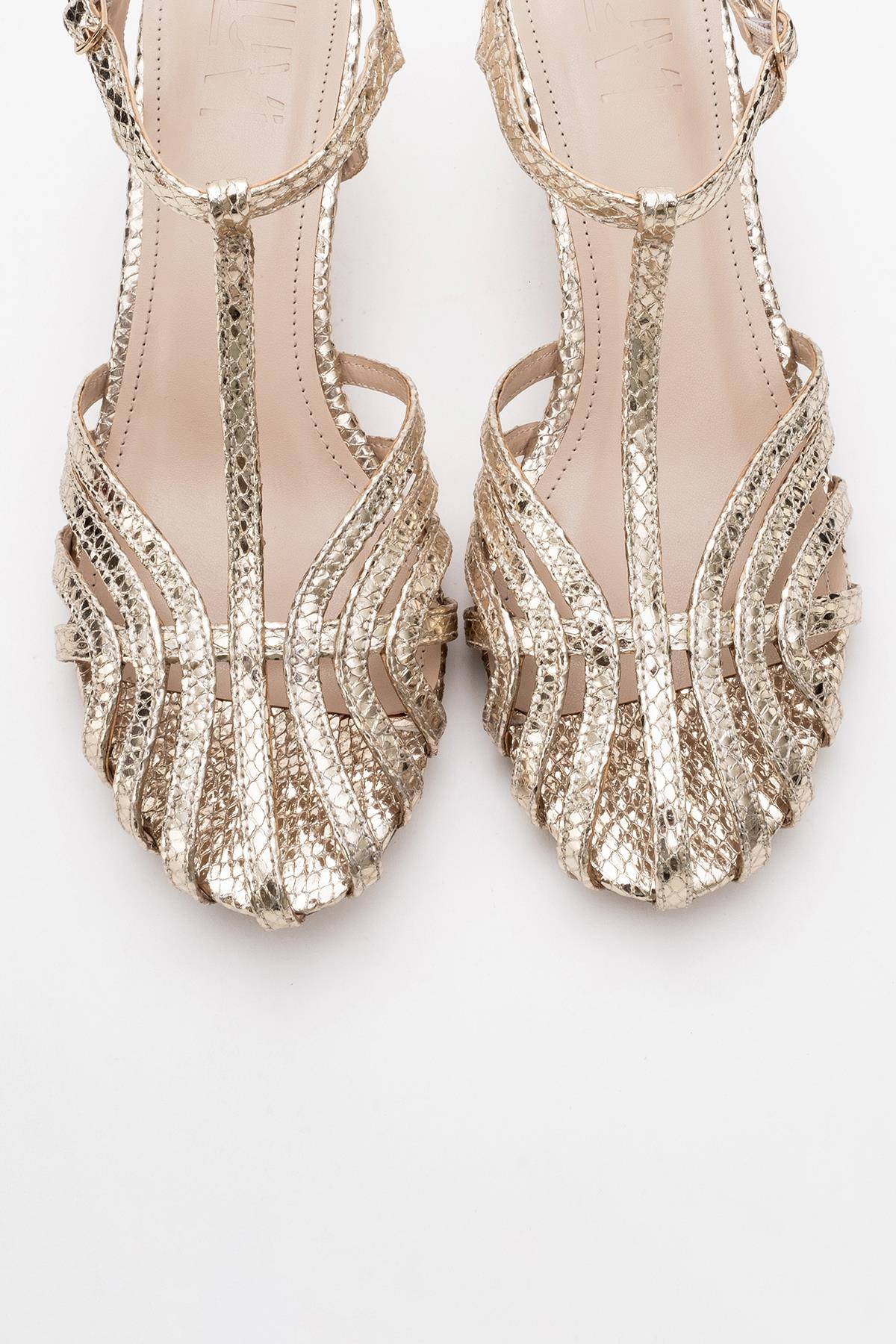 Felip - Gold Patterned Strappy Low Heel Sandal (Women) - Image 2