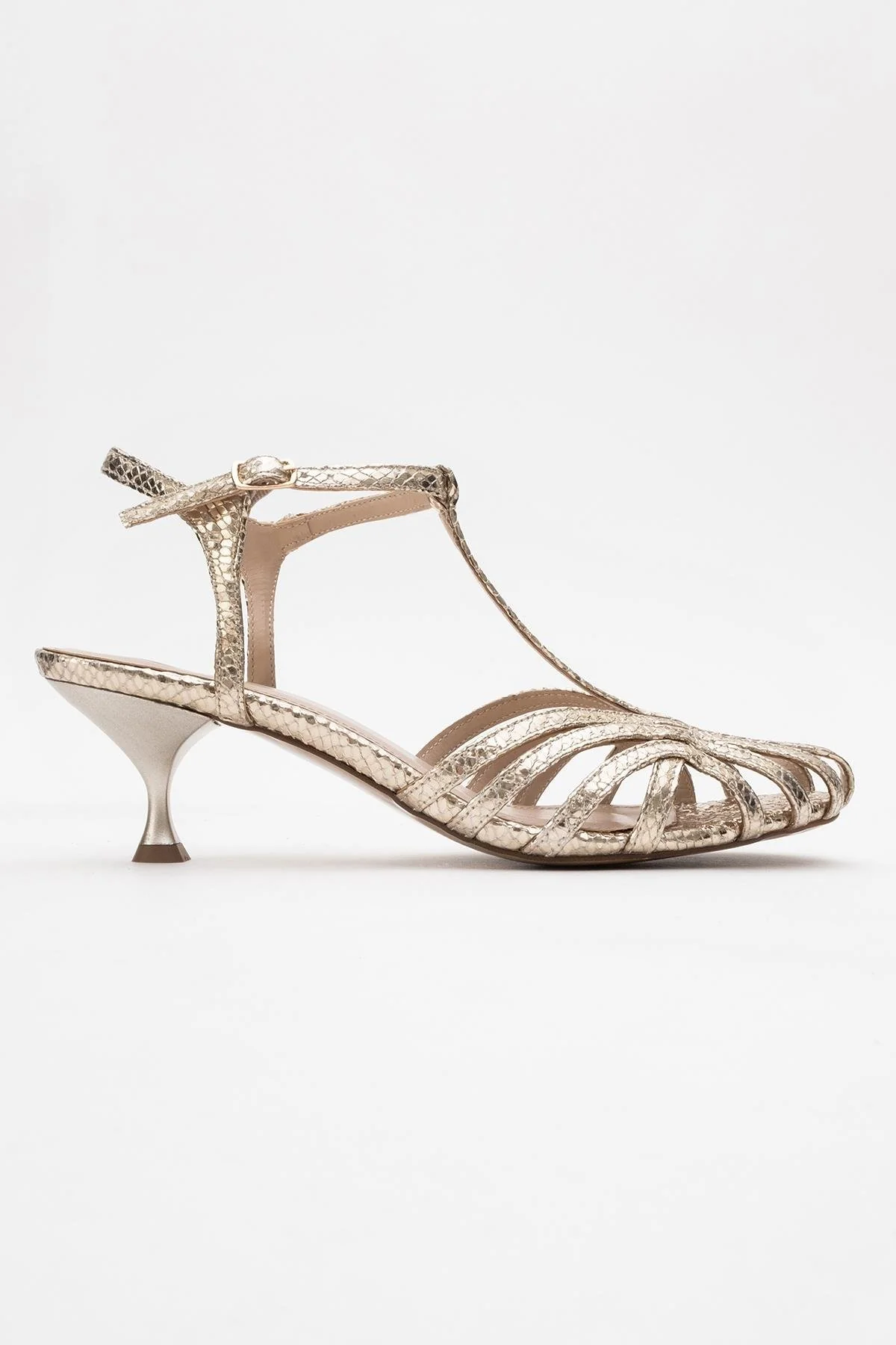 Felip - Gold Patterned Strappy Low Heel Sandal (Women) - Image 6