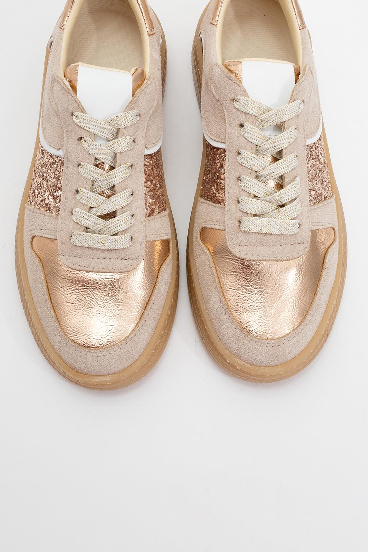Felipe - Beige Glitter Leather Sneakers (Women) - Image 2