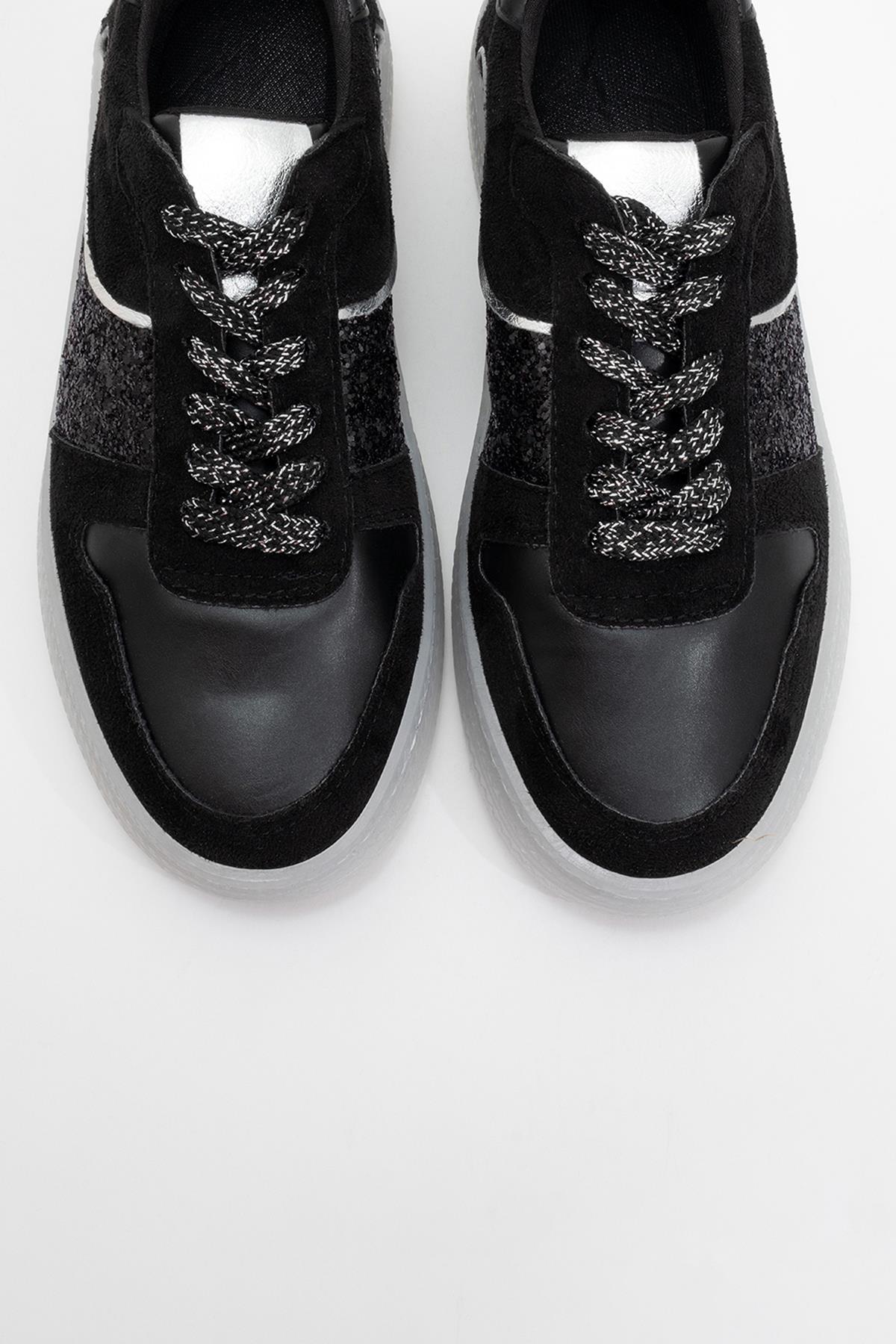 Felipe - Black Glitter Leather Sneakers (Women) - Image 2