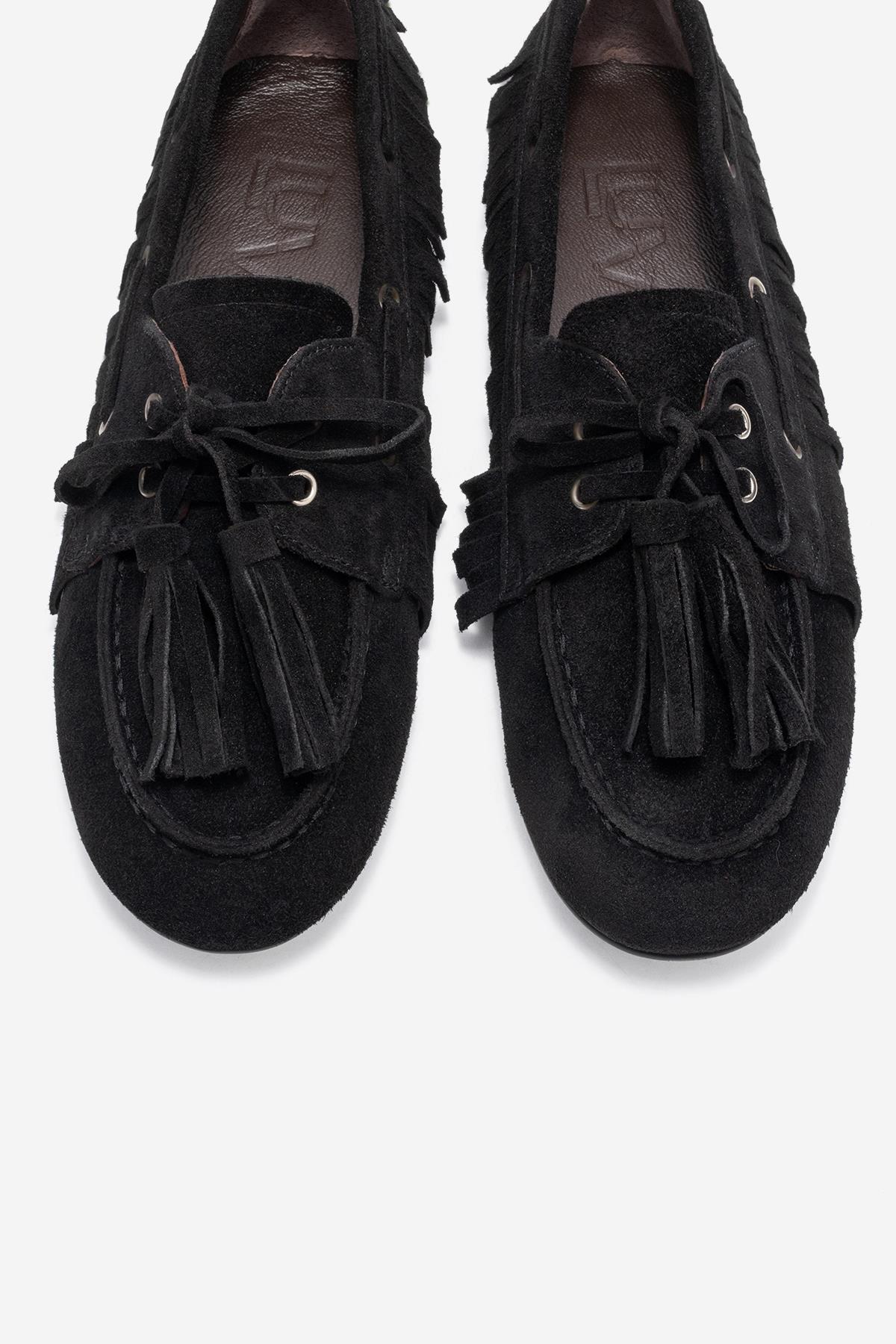 Fenora - Black Genuine Leather Fringed Tassel Loafer (Women) - Image 2