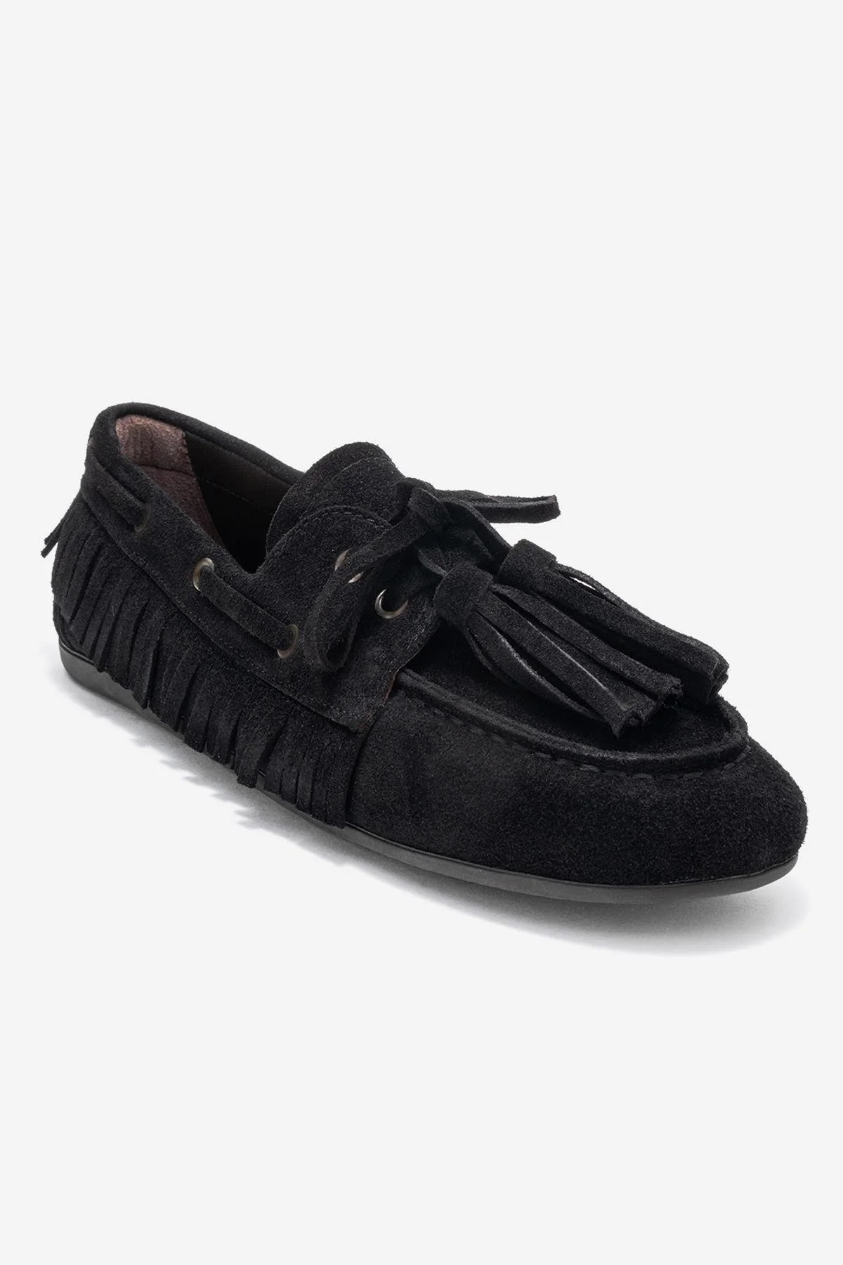Fenora - Black Genuine Leather Fringed Tassel Loafer (Women) - Image 3