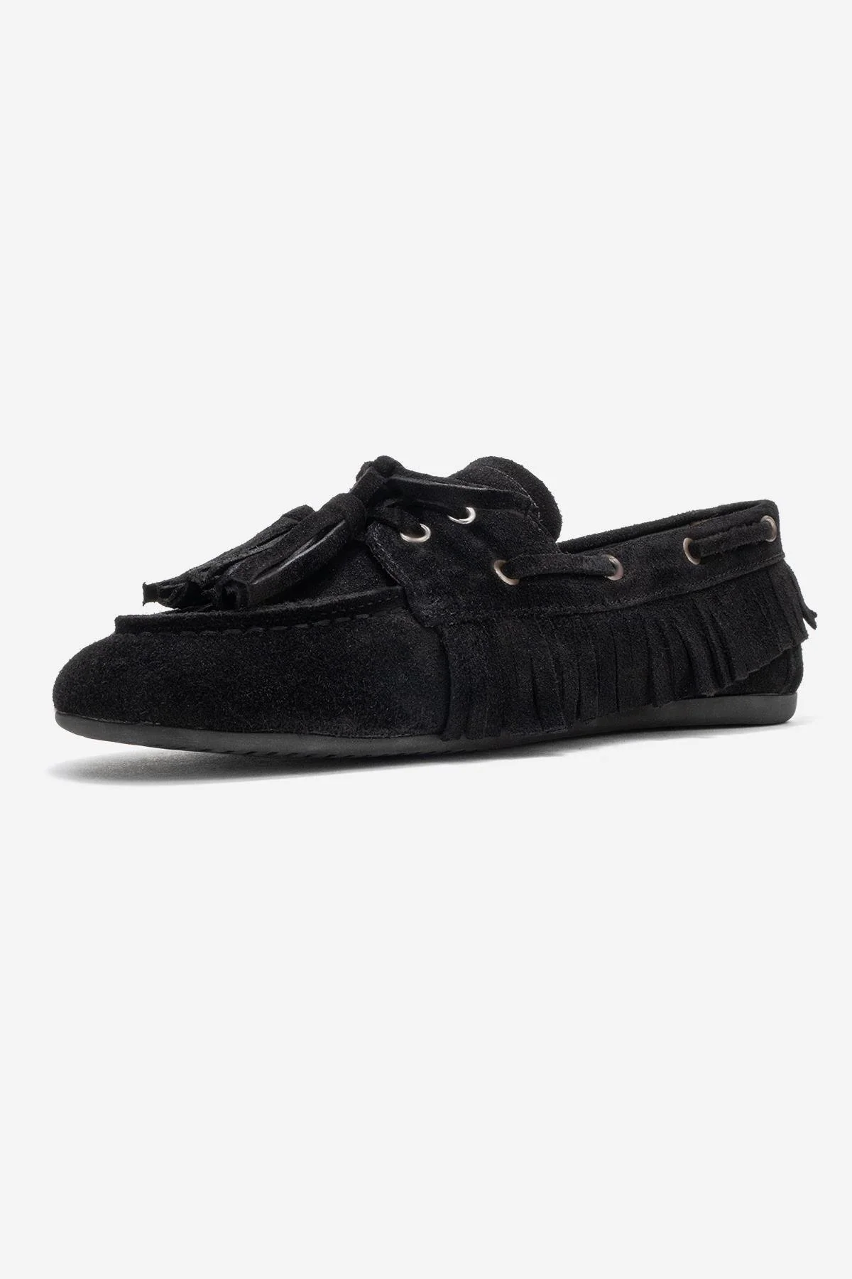 Fenora - Black Genuine Leather Fringed Tassel Loafer (Women) - Image 4