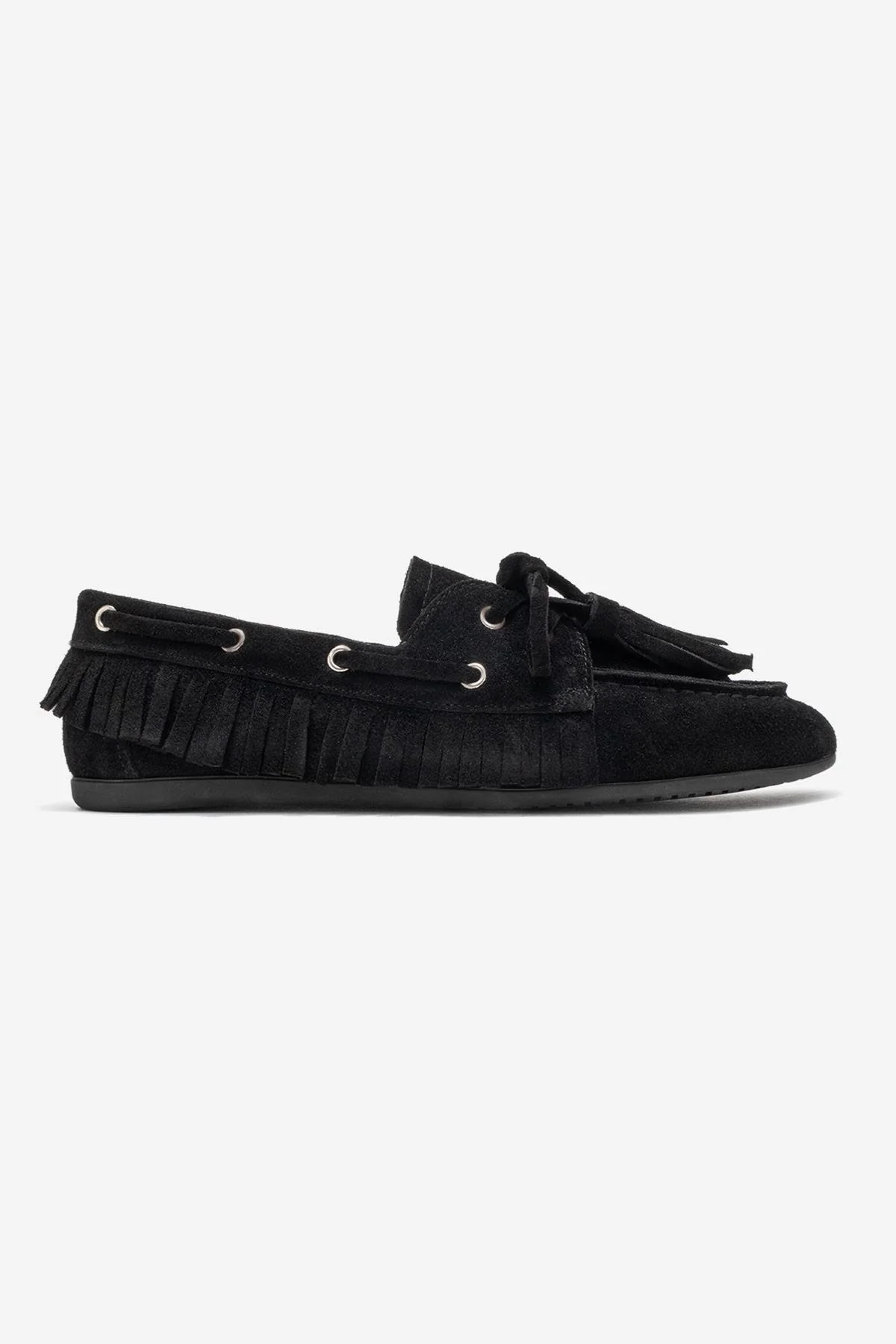 Fenora - Black Genuine Leather Fringed Tassel Loafer (Women) - Image 6