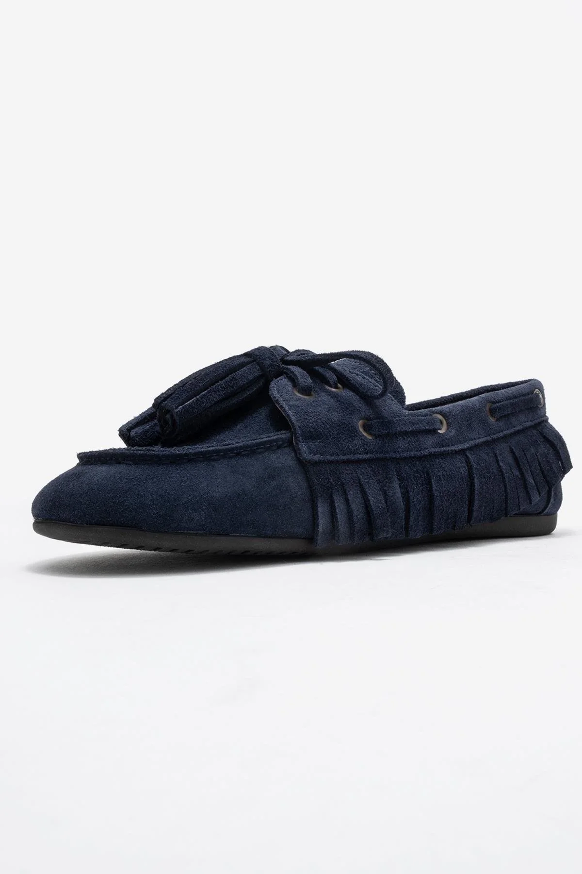 Fenora - Navy Genuine Leather Fringed Tassel Loafer (Women) - Image 4
