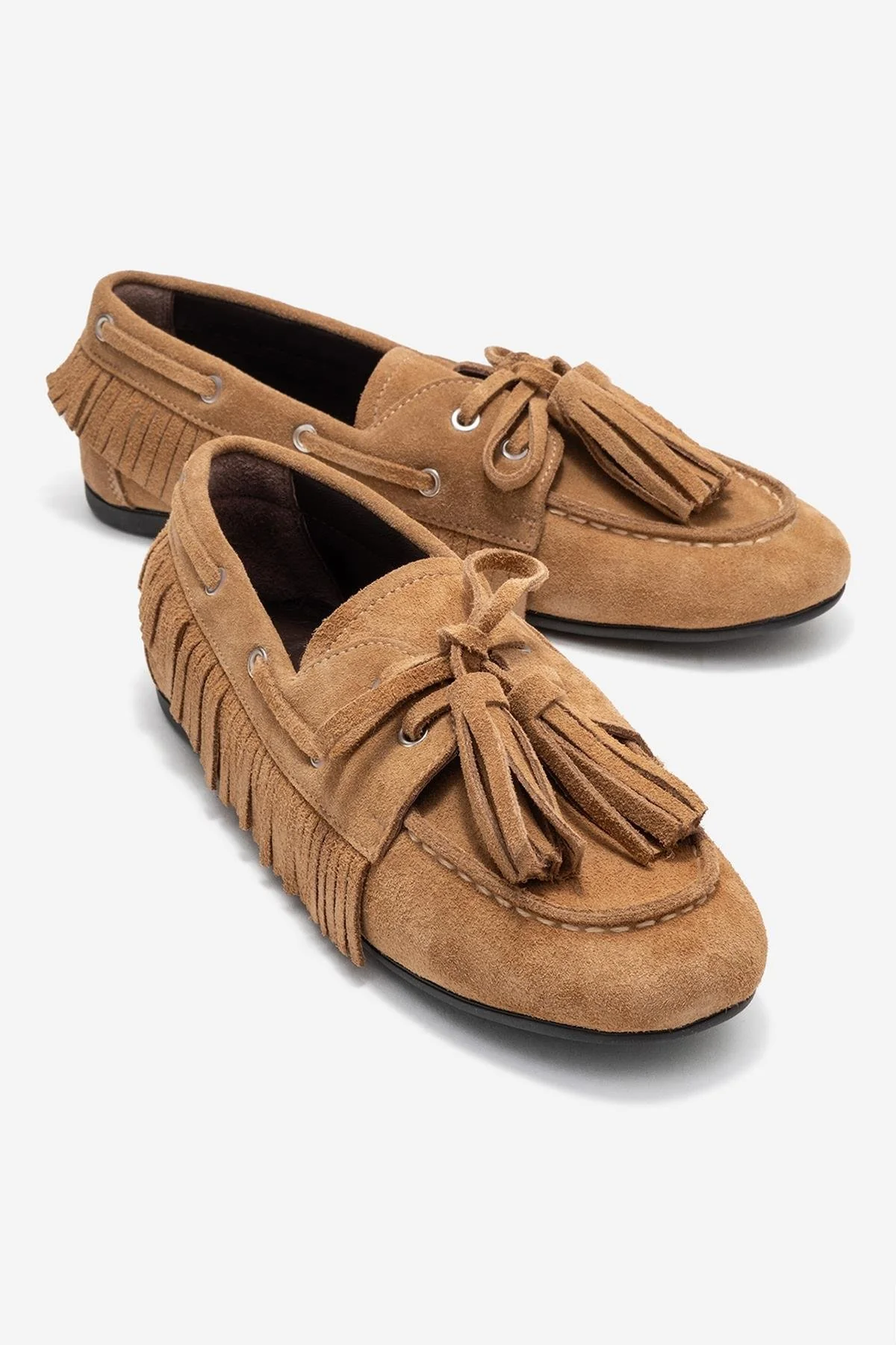 Fenora - Taupe Suede Genuine Leather Fringe Tassel Loafer (Women)