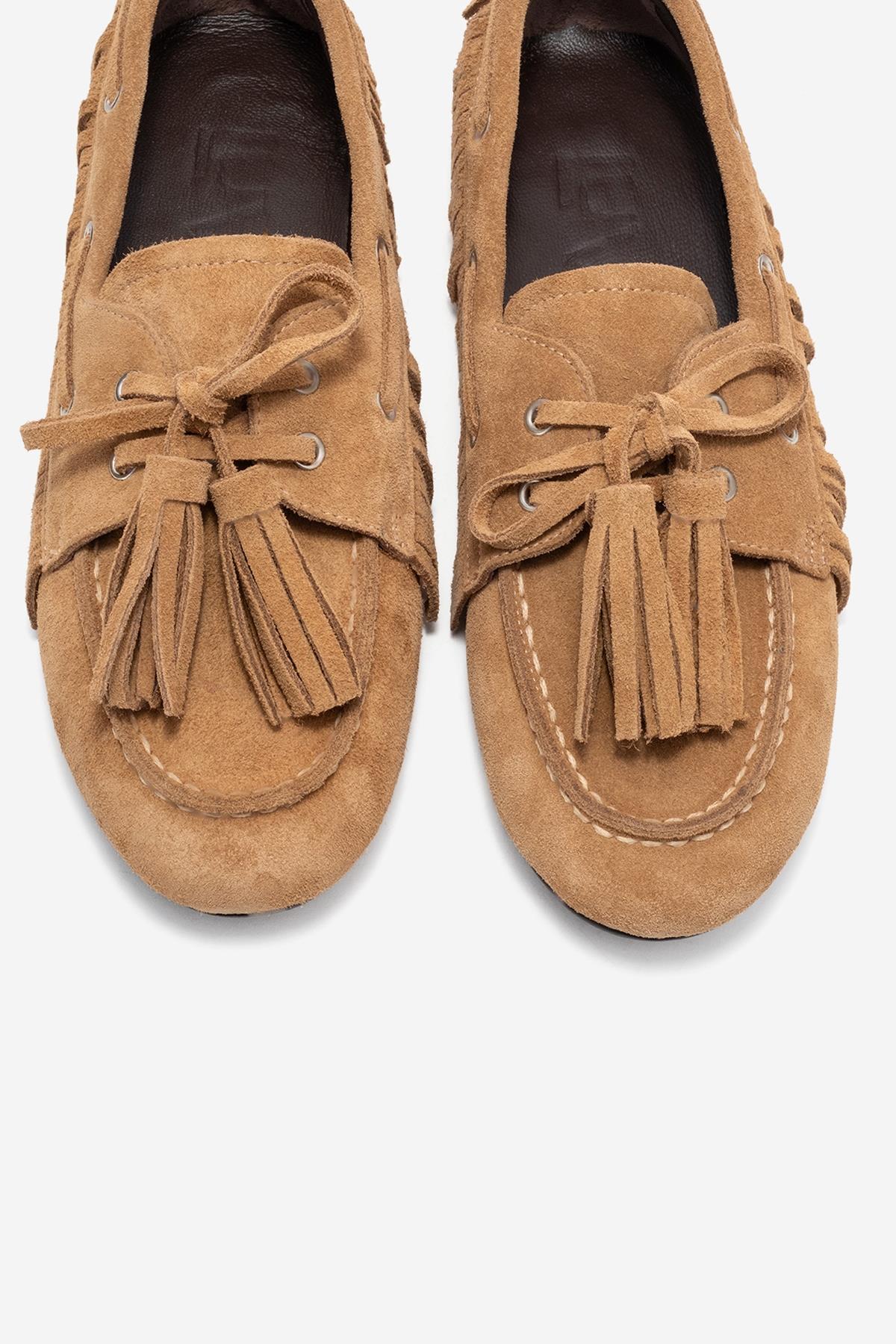 Fenora - Taupe Suede Genuine Leather Fringe Tassel Loafer (Women) - Image 2