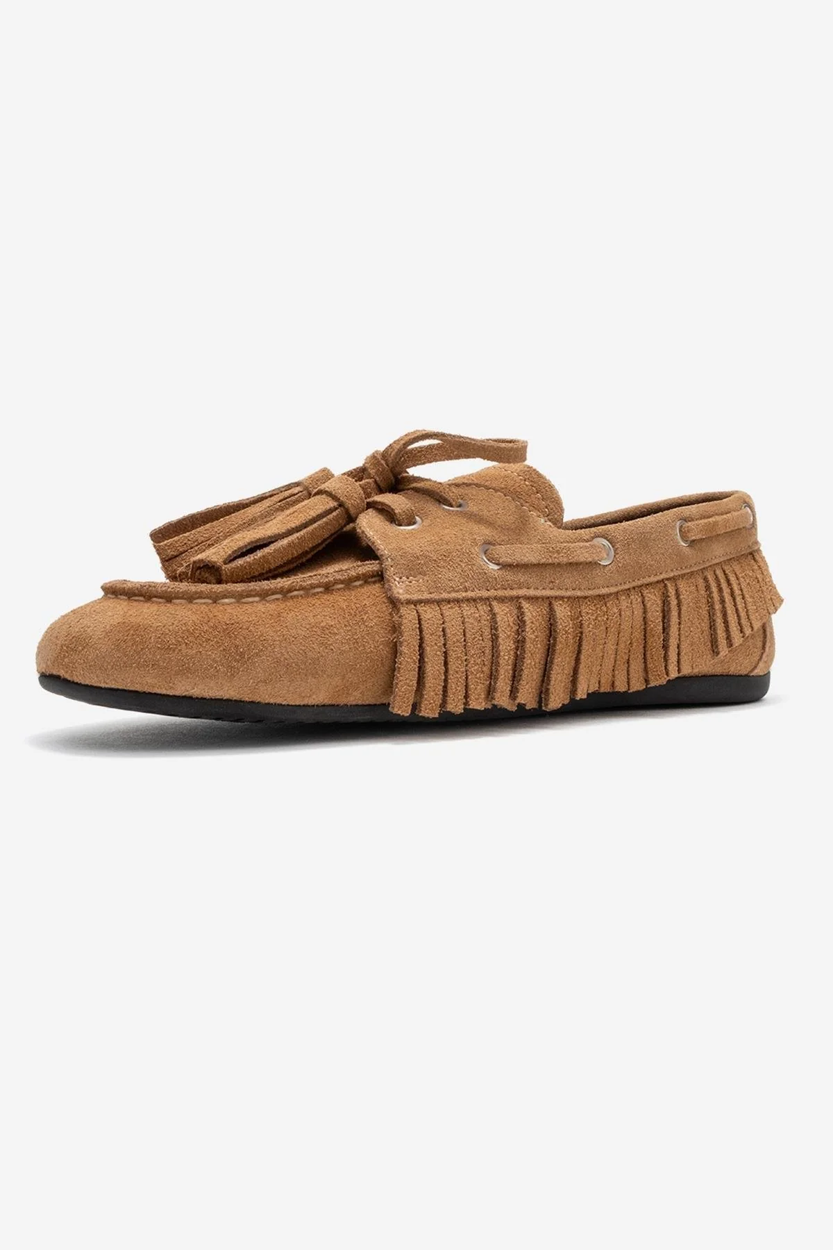 Fenora - Taupe Suede Genuine Leather Fringe Tassel Loafer (Women) - Image 4