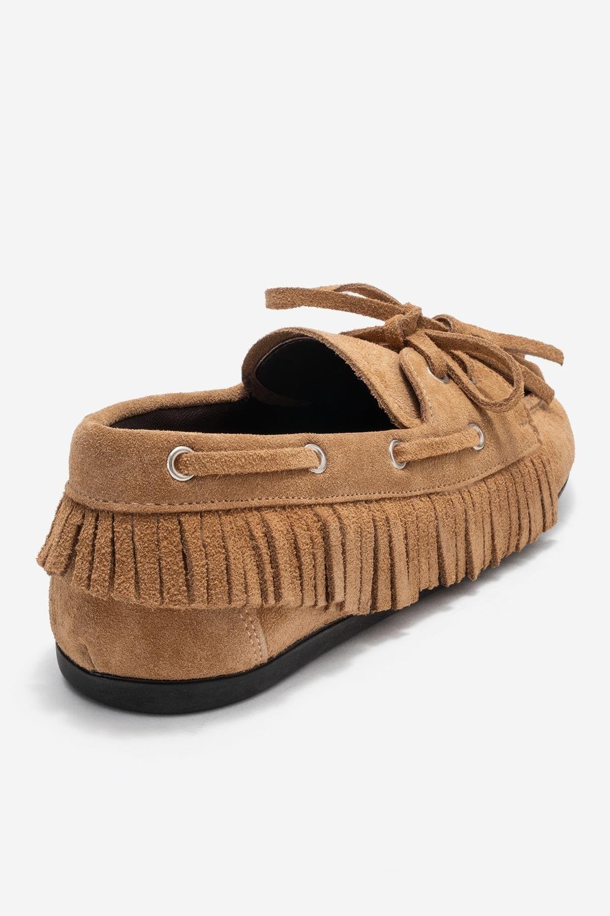 Fenora - Taupe Suede Genuine Leather Fringe Tassel Loafer (Women) - Image 5