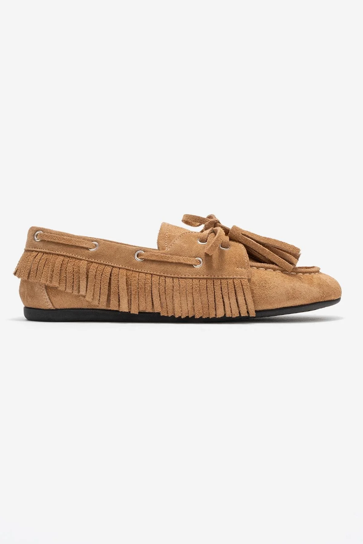 Fenora - Taupe Suede Genuine Leather Fringe Tassel Loafer (Women) - Image 6